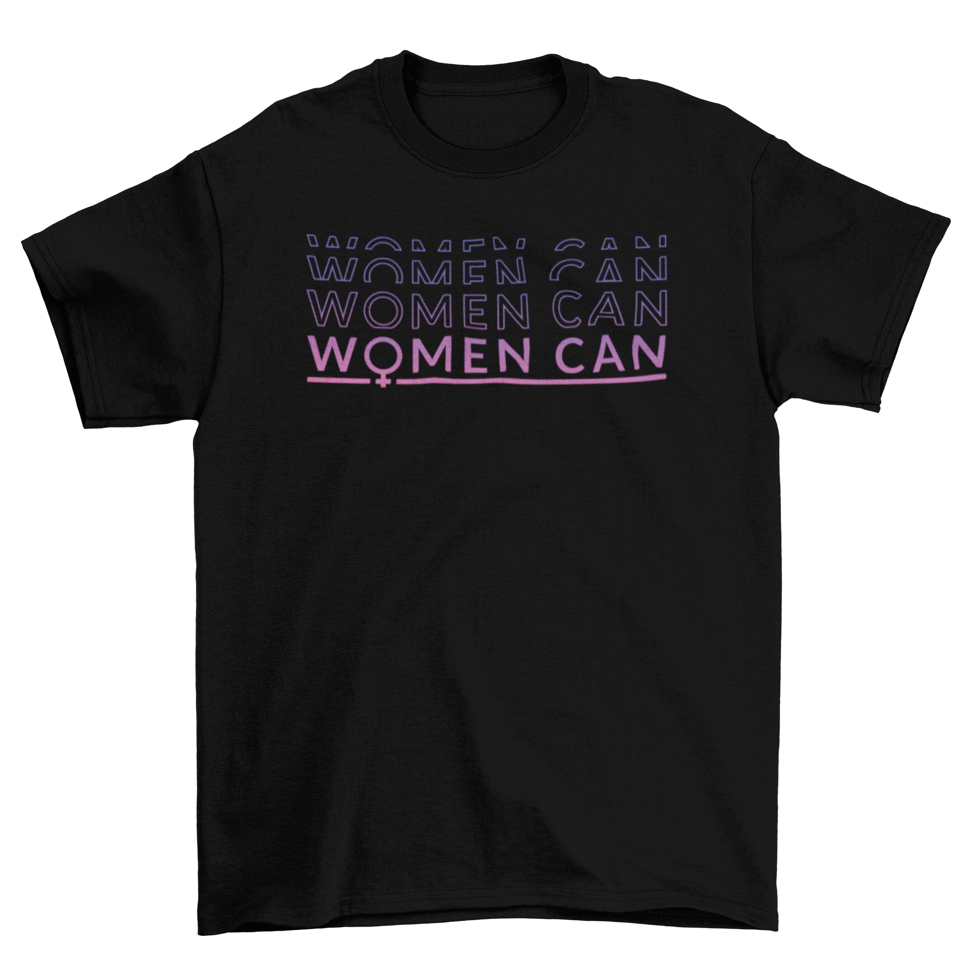 A stylish Women's Day themed t-shirt featuring the empowering quote 'Women Can' in bold letters.