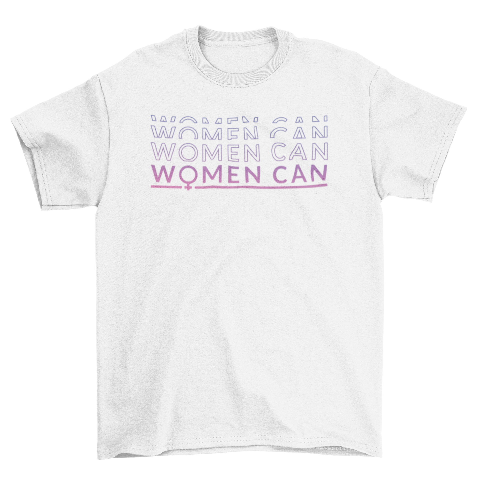 A stylish Women's Day themed t-shirt featuring the empowering quote 'Women Can' in bold letters.