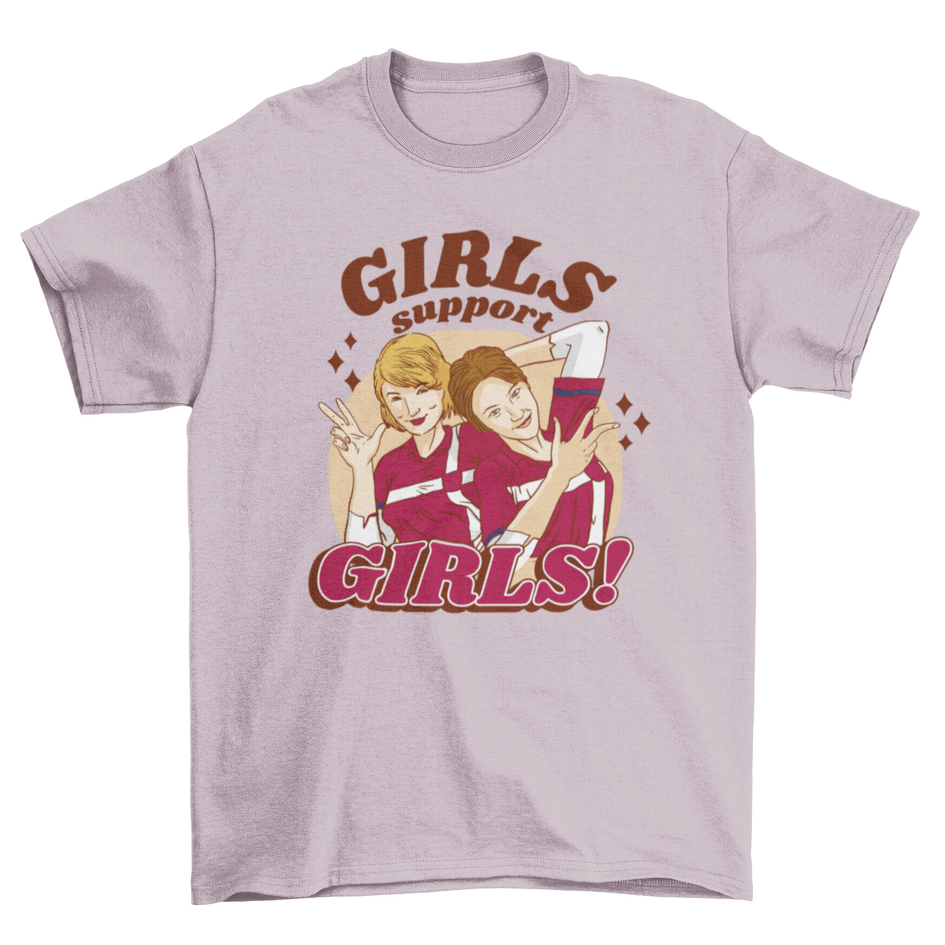 Women Friends Feminist T-Shirt featuring two girls and the quote 'Girls support girls' in a stylish design.