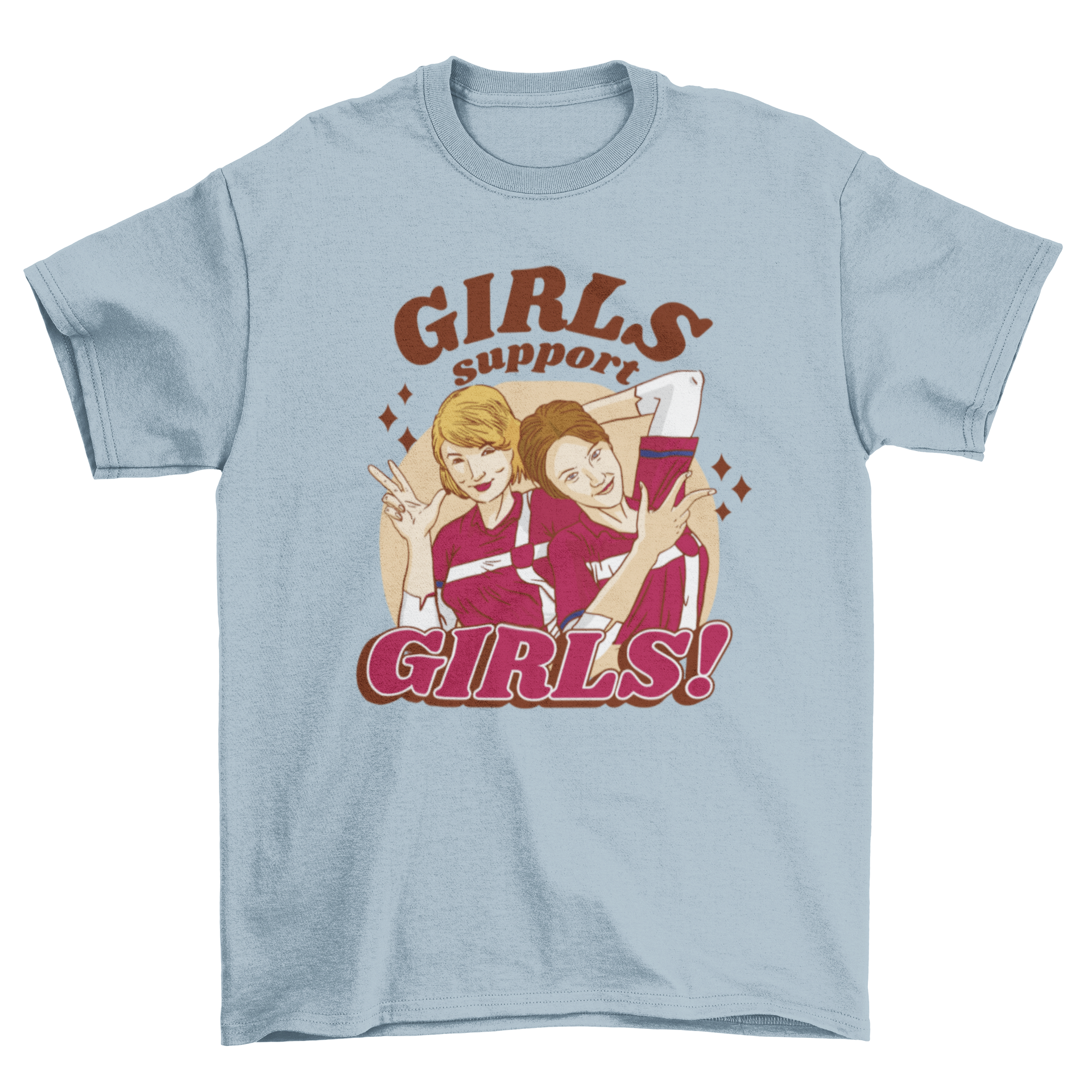 Women Friends Feminist T-Shirt featuring two girls and the quote 'Girls support girls' in a stylish design.