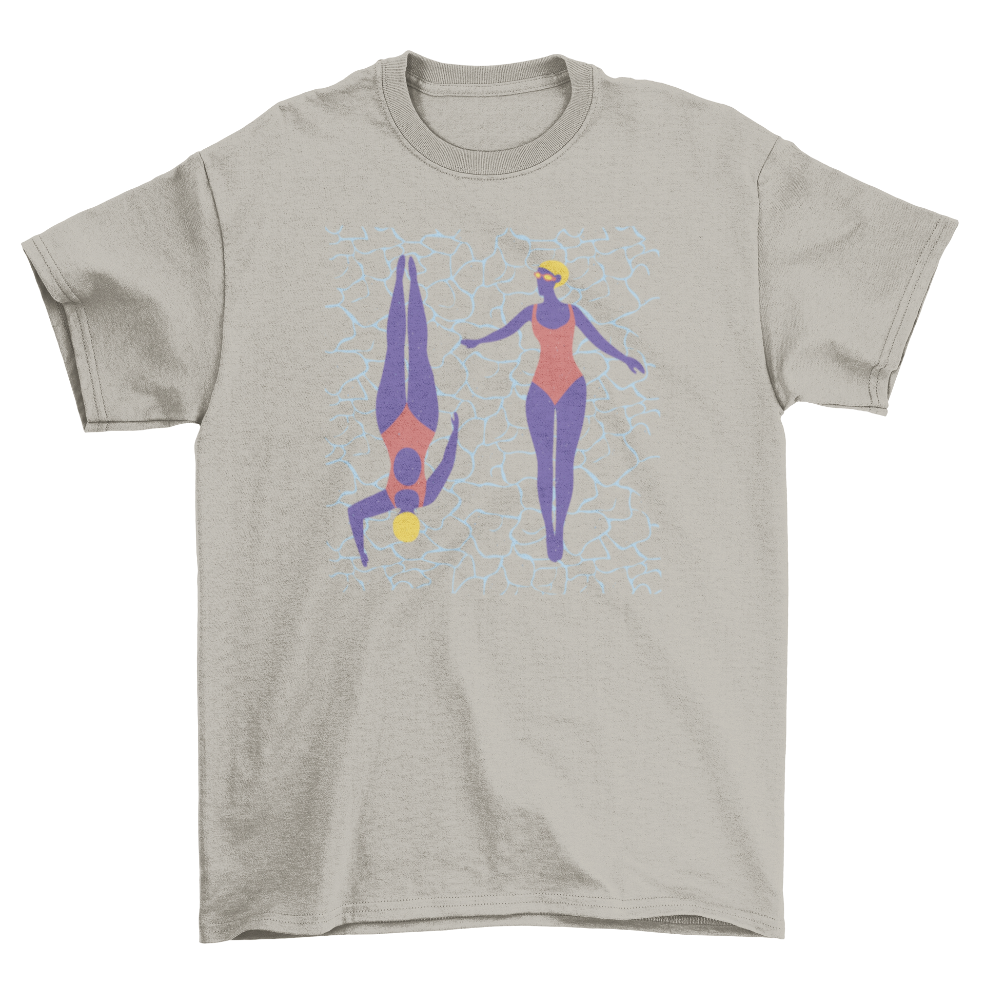 Women swimming t-shirt featuring two women in a flat style design, perfect for swimming enthusiasts.