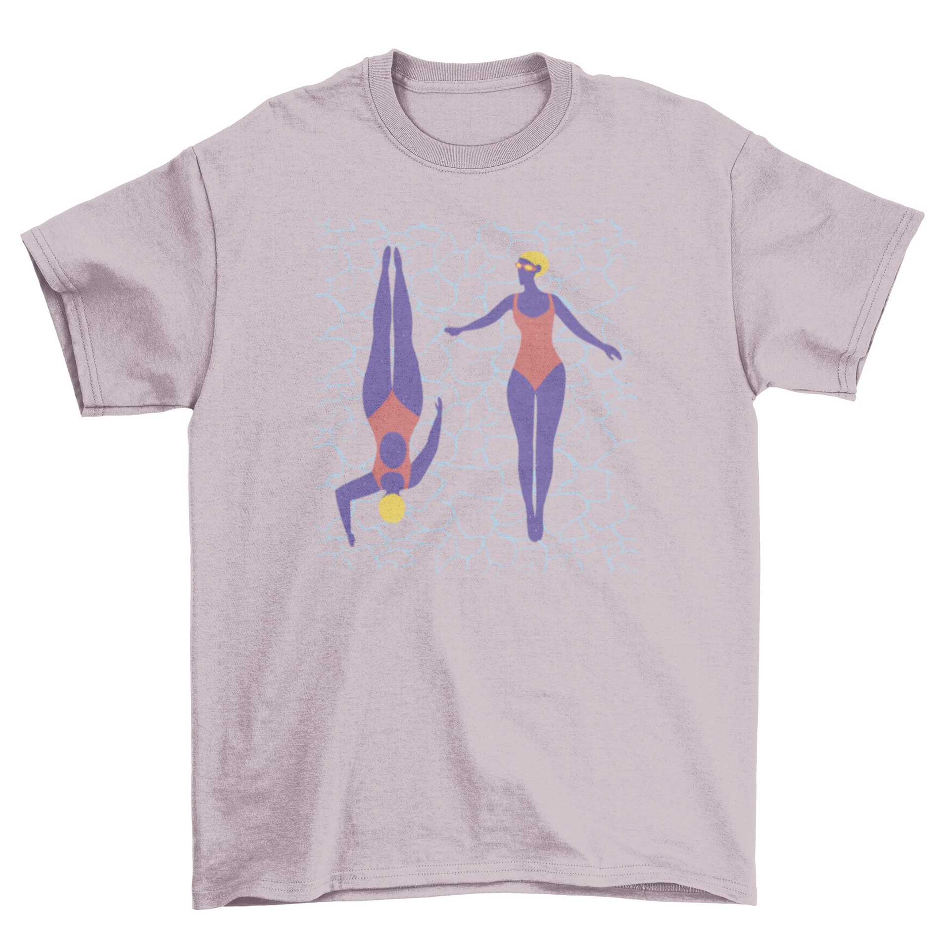 Women swimming t-shirt featuring two women in a flat style design, perfect for swimming enthusiasts.