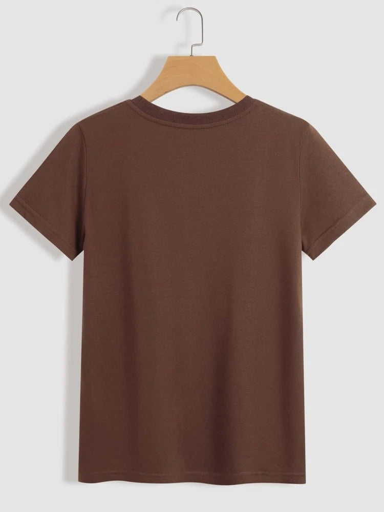 Women's Premium Cotton Printed T-Shirt in brown, featuring a stylish print and soft fabric, perfect for casual wear.