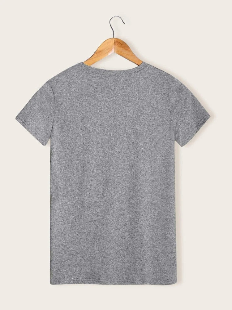 Womens Premium Cotton Printed T-Shirt in grey, featuring a stylish print and soft fabric, perfect for casual wear.