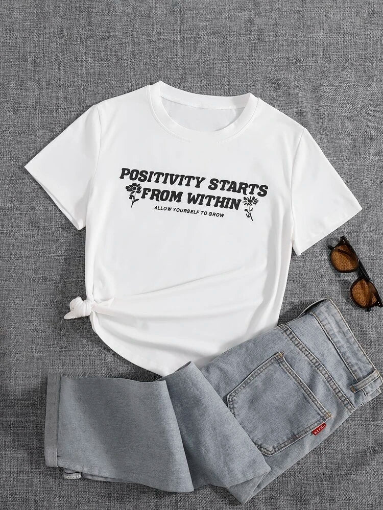 Womens Premium Cotton Printed T-Shirt in white with stylish print design, showcasing its soft fabric and casual style.