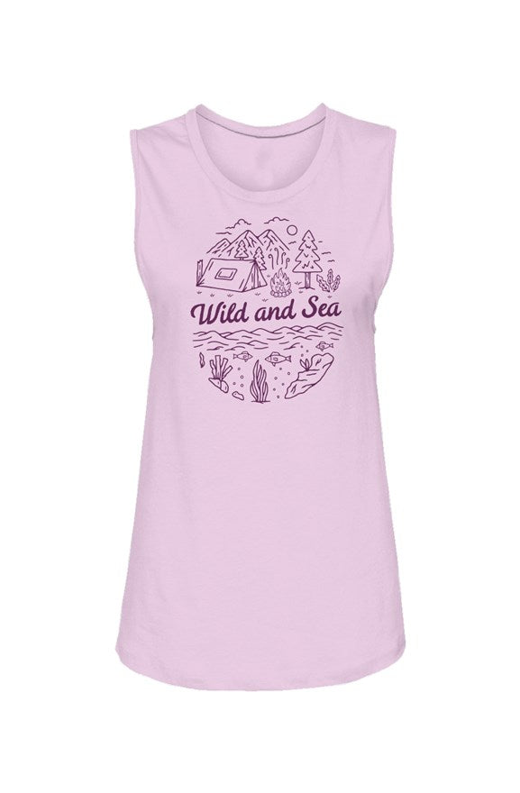 Women's Wild & Sea muscle tank top in a stylish design, showcasing its comfortable fit and high-quality cotton fabric.