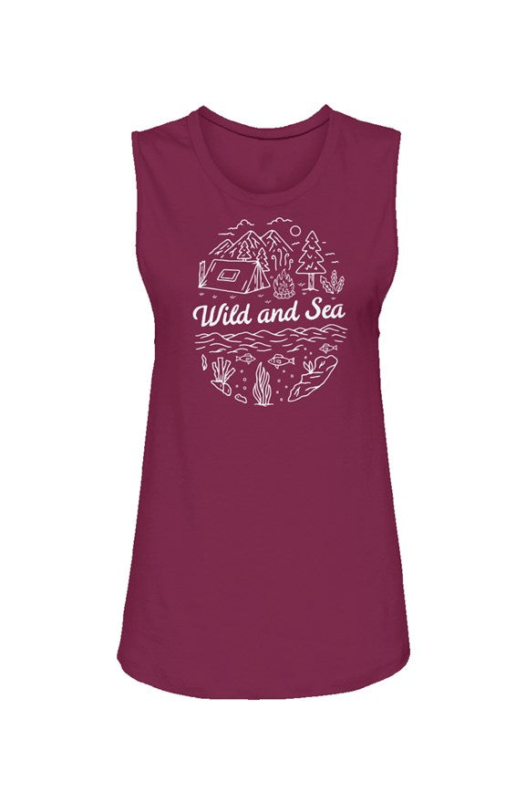 Women's Wild & Sea muscle tank top in a stylish design, showcasing its comfortable fit and high-quality cotton fabric.