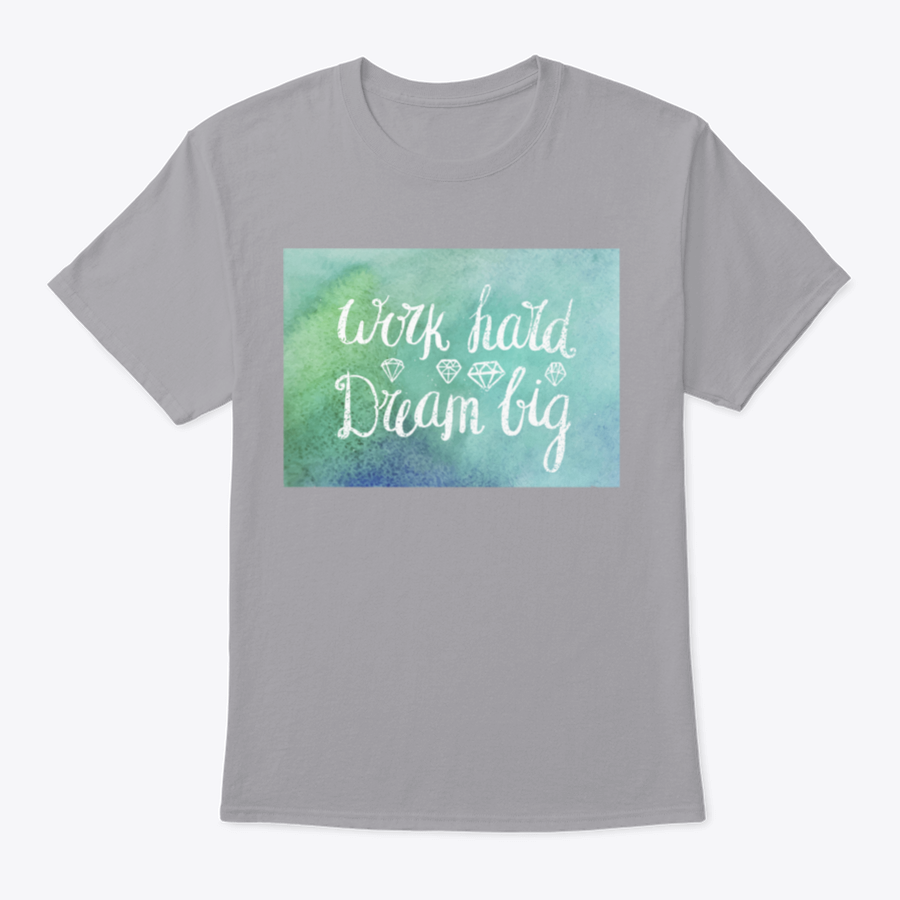 A motivational t-shirt featuring the quote 'Work Hard Dream Big', made from soft cotton fabric, showcasing a classic fit and stylish design.