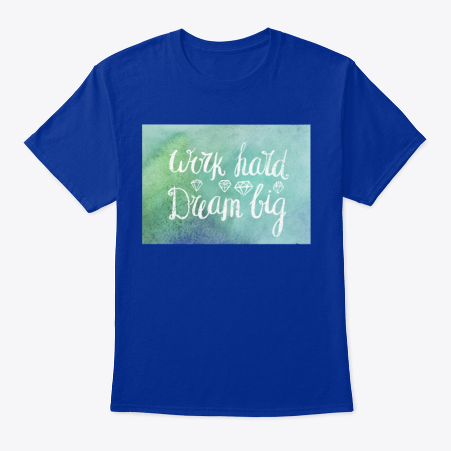 A motivational t-shirt featuring the quote 'Work Hard Dream Big', made from soft cotton fabric, showcasing a classic fit and stylish design.