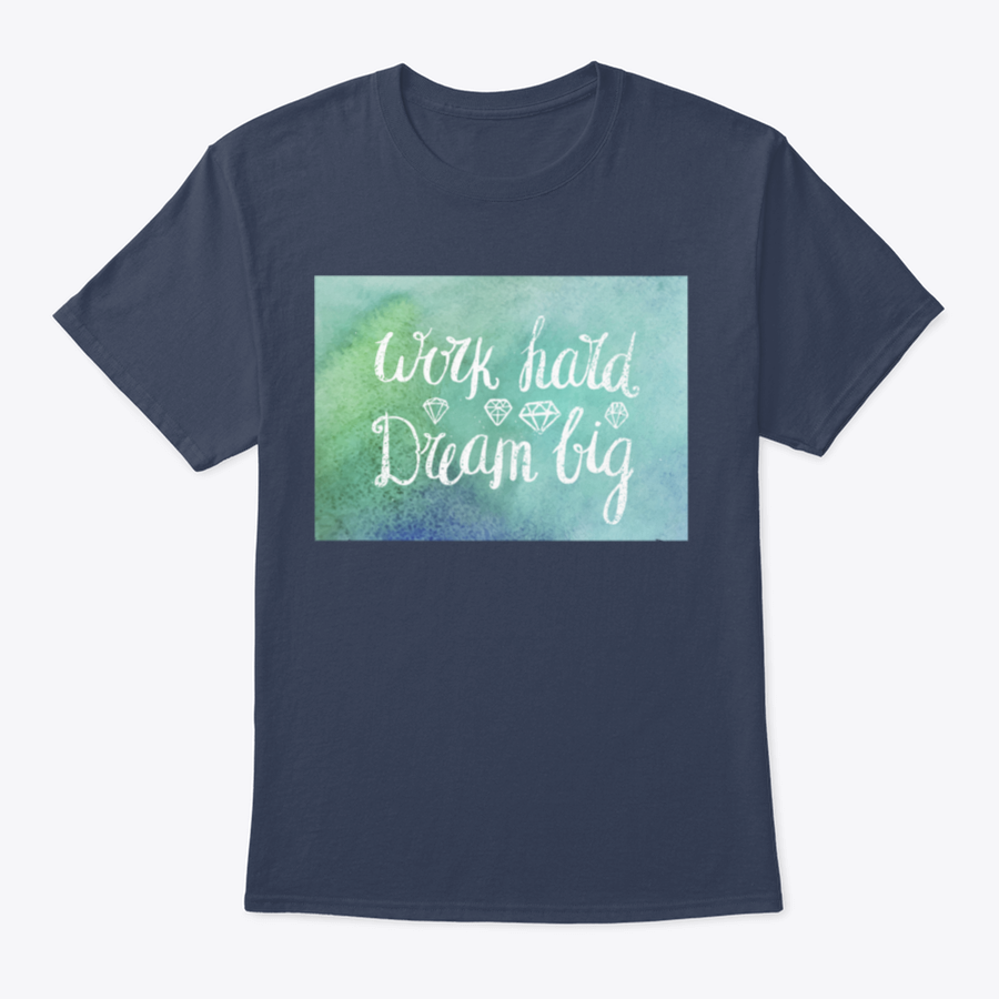 A motivational t-shirt featuring the quote 'Work Hard Dream Big', made from soft cotton fabric, showcasing a classic fit and stylish design.