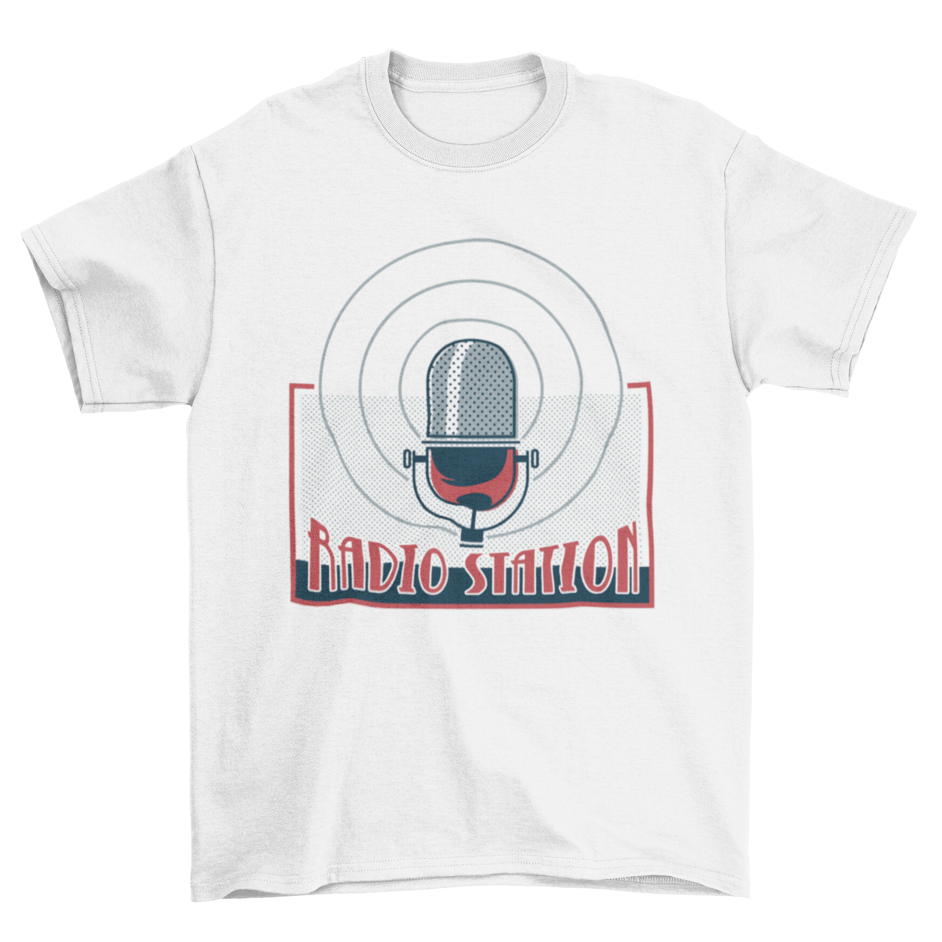 Vintage retro T-shirt featuring a radio microphone illustration and the text 'Radio Station'.