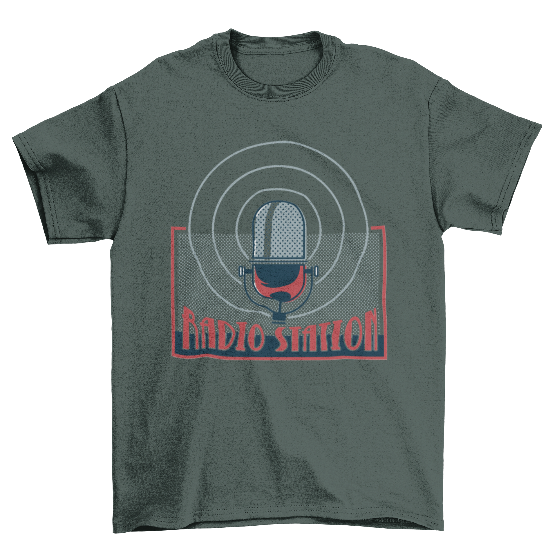 Vintage retro T-shirt featuring a radio microphone illustration and the text 'Radio Station'.