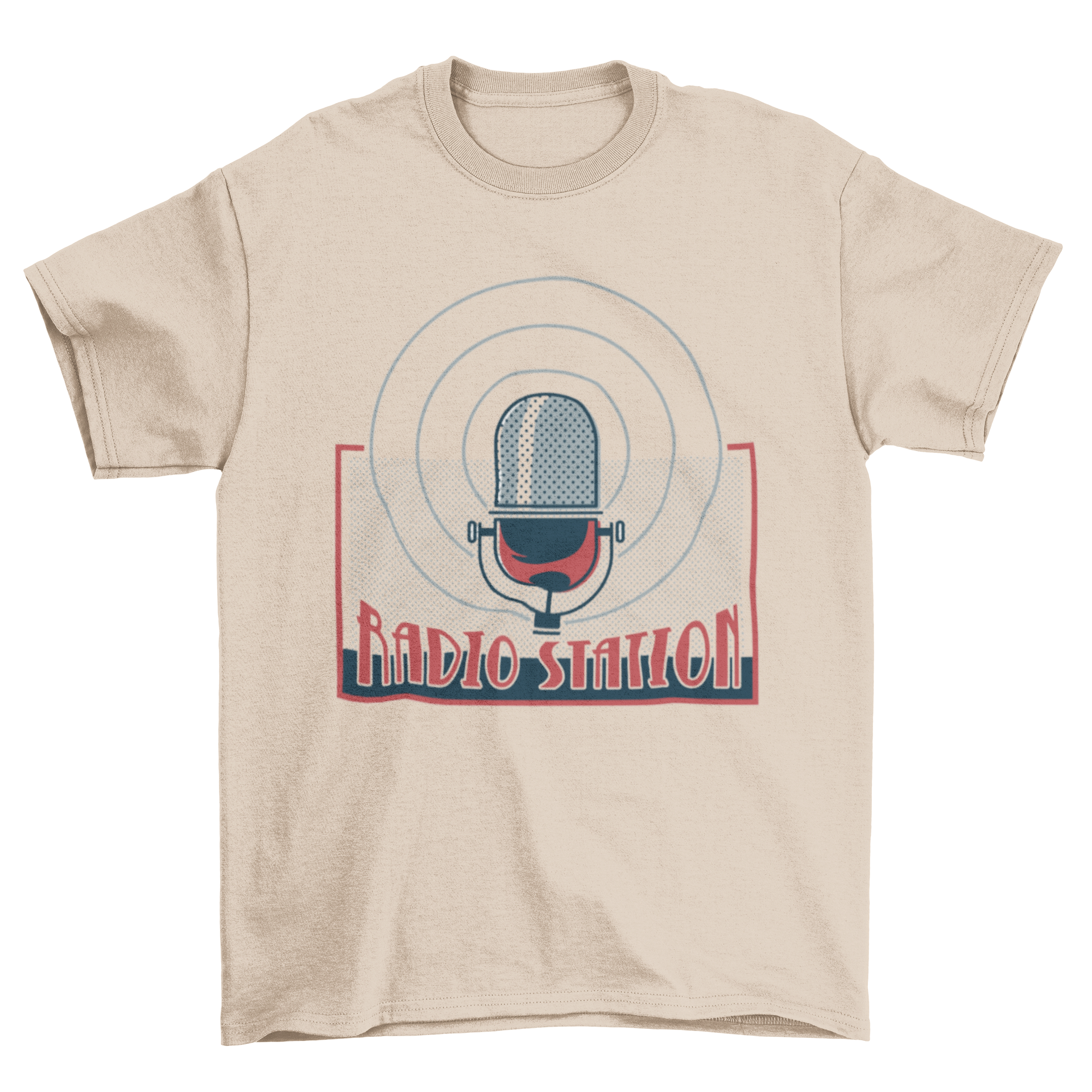 Vintage retro T-shirt featuring a radio microphone illustration and the text 'Radio Station'.