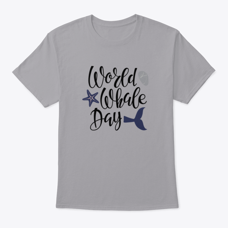 Handwritten calligraphy lettering design celebrating World Whale Day on a cotton apparel piece, showcasing marine life appreciation.