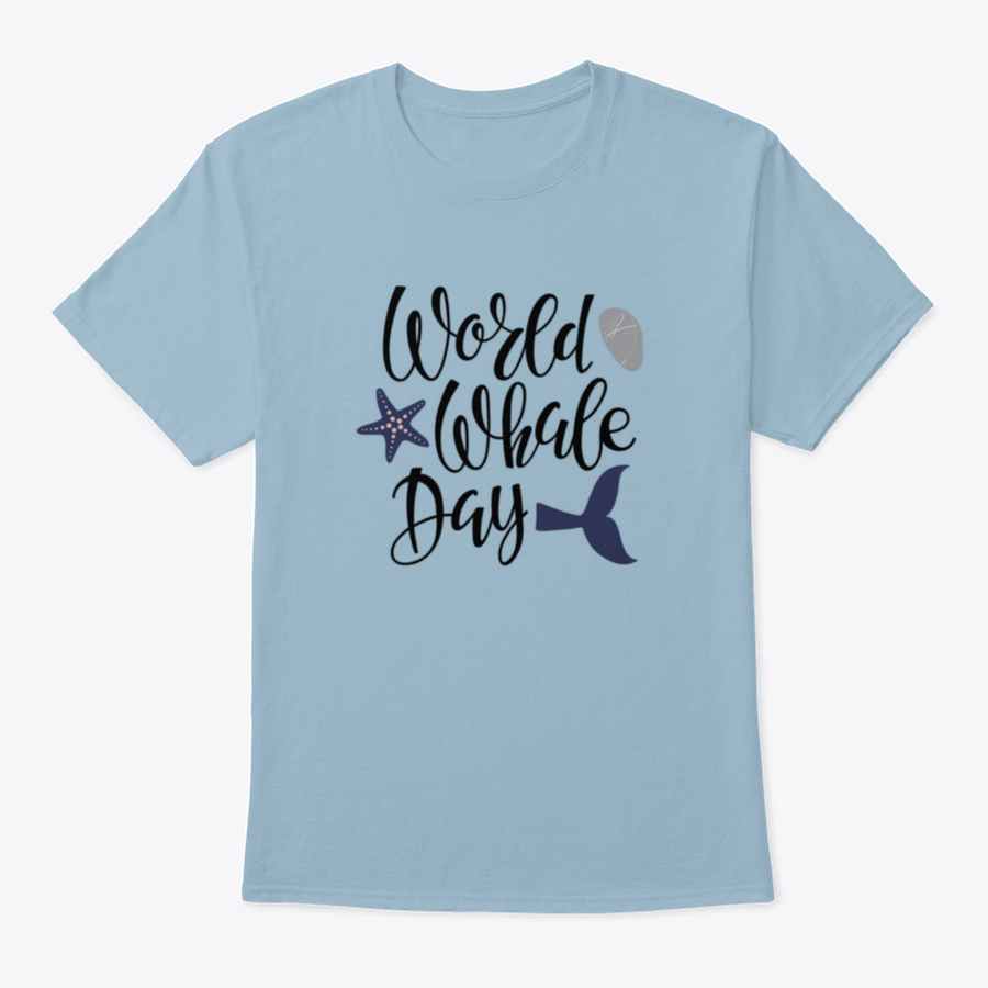 Handwritten calligraphy lettering design celebrating World Whale Day on a cotton apparel piece, showcasing marine life appreciation.