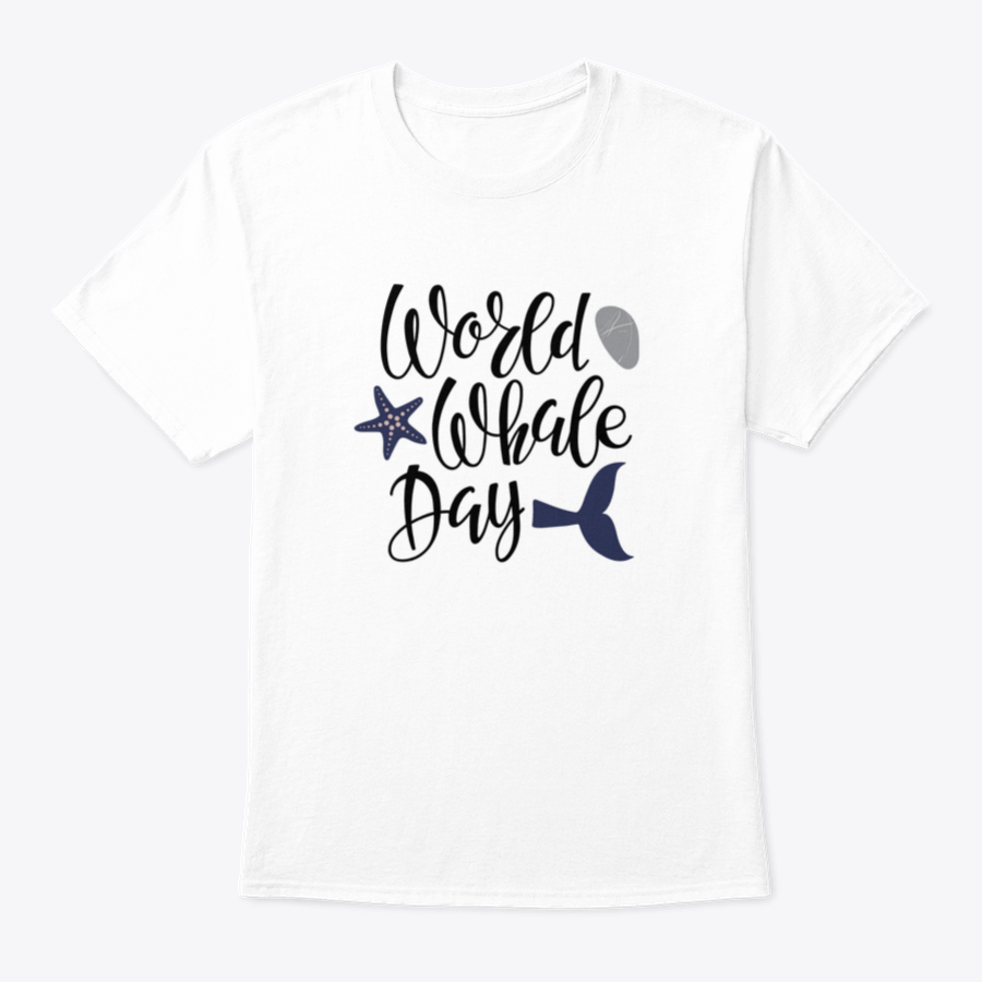 Handwritten calligraphy lettering design celebrating World Whale Day on a cotton apparel piece, showcasing marine life appreciation.