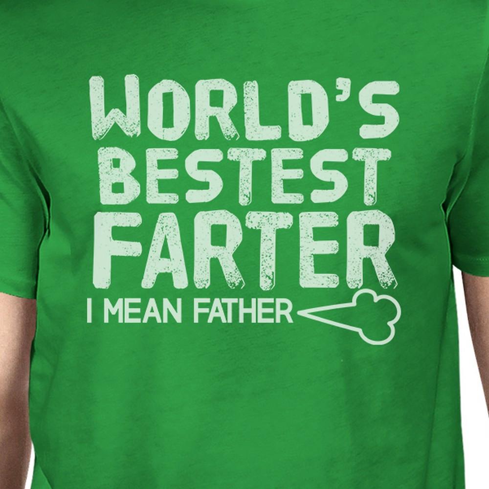 Men's green round neck t-shirt featuring the humorous graphic 'World's Bestest Farter', made from 100% ring spun cotton.