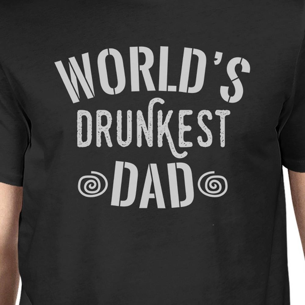 Men's black t-shirt featuring a humorous graphic design that reads 'World's Drunkest Dad', made from 100% ring spun cotton.