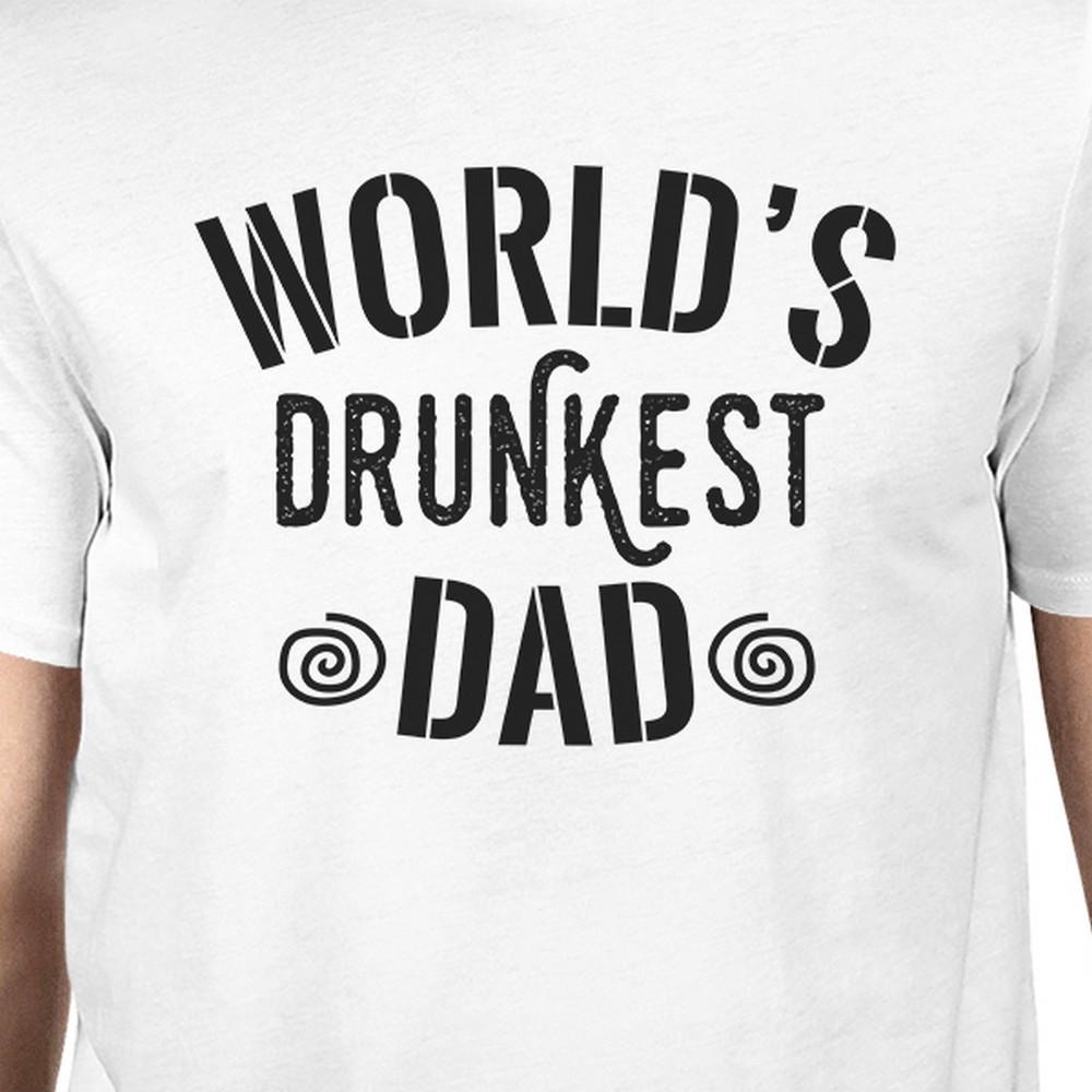 Men's white crew neck cotton t-shirt featuring a humorous graphic design that reads 'World's Drunkest Dad', perfect for Father's Day gifts.