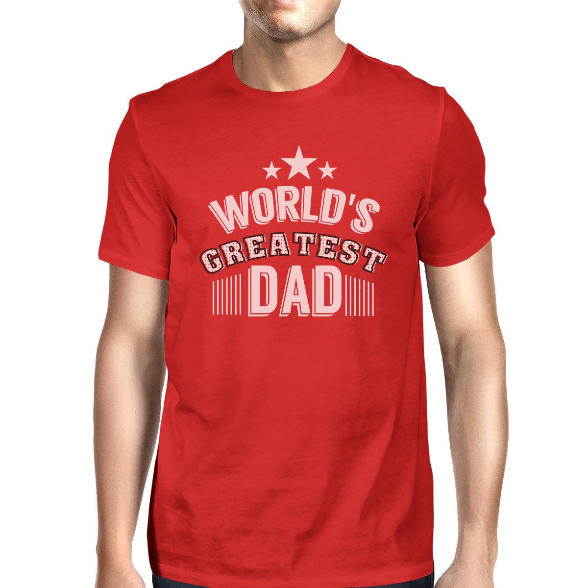 Men's crew neck cotton shirt with 'World's Greatest Dad' graphic design, perfect for Father's Day gifts.