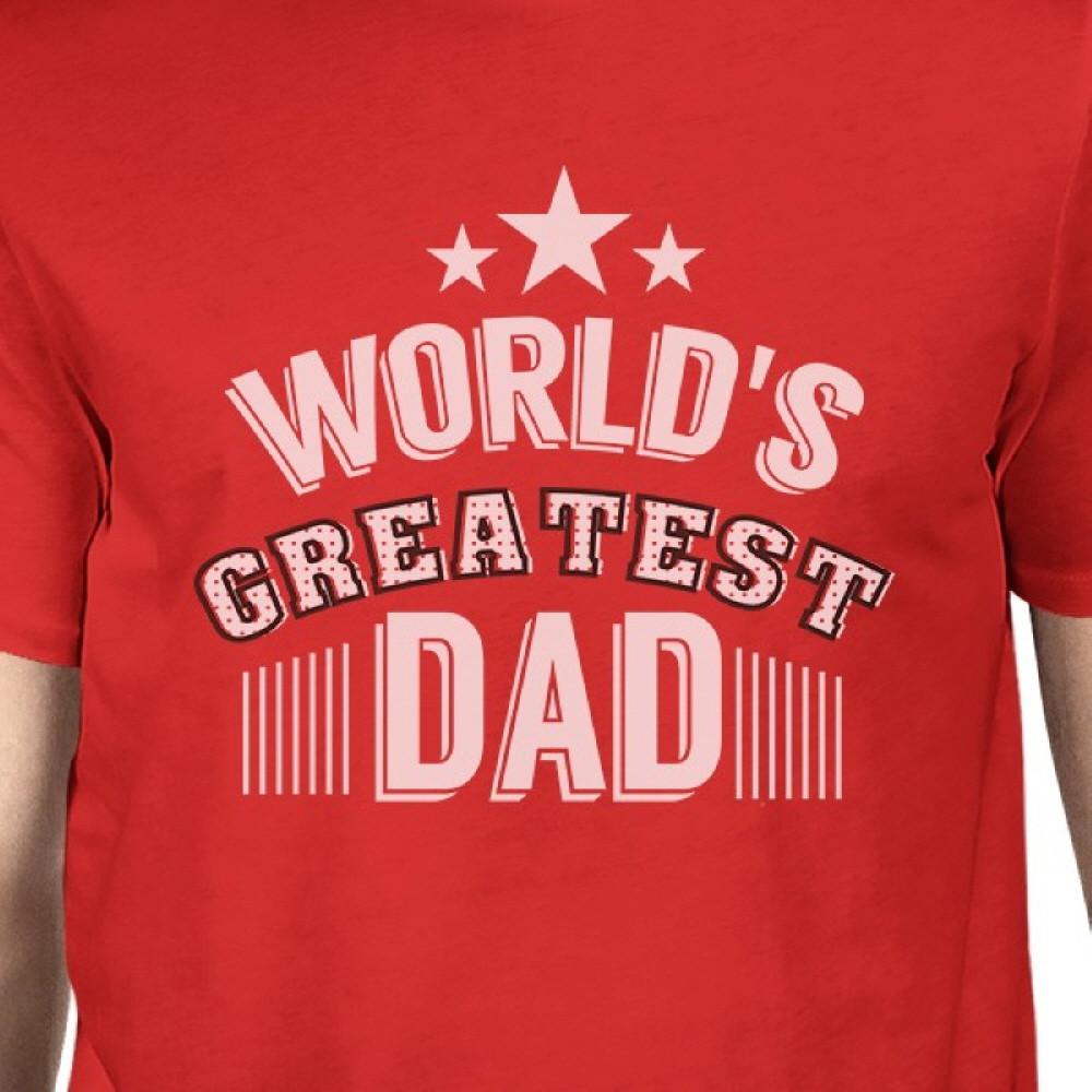 Men's crew neck cotton shirt with 'World's Greatest Dad' graphic design, perfect for Father's Day gifts.