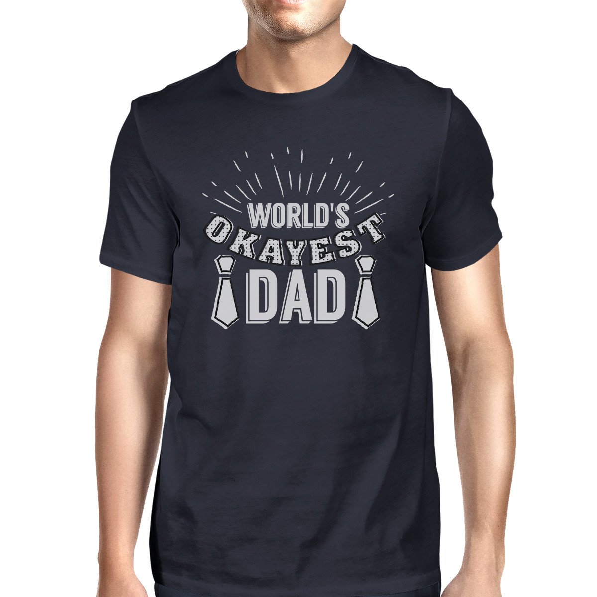 Worlds Okayest Dad Mens Navy T-Shirt featuring a unique graphic design, made of 100% ring spun cotton for comfort.