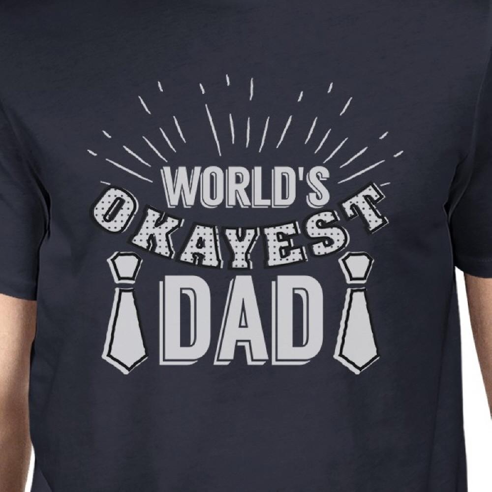 Worlds Okayest Dad Mens Navy T-Shirt featuring a unique graphic design, made of 100% ring spun cotton for comfort.