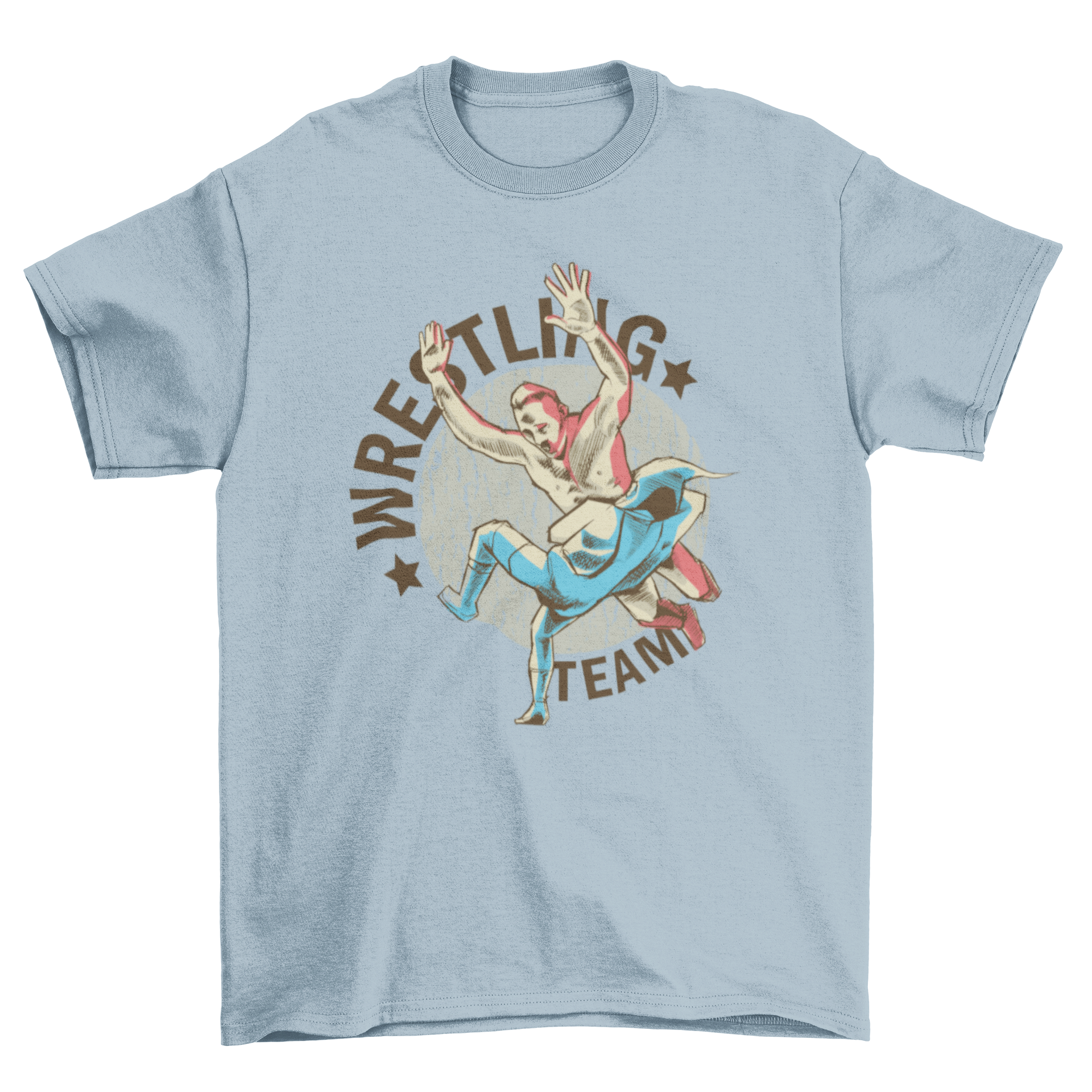 Wrestling team t-shirt featuring two wrestlers in action with the caption 'Wrestling Team'.