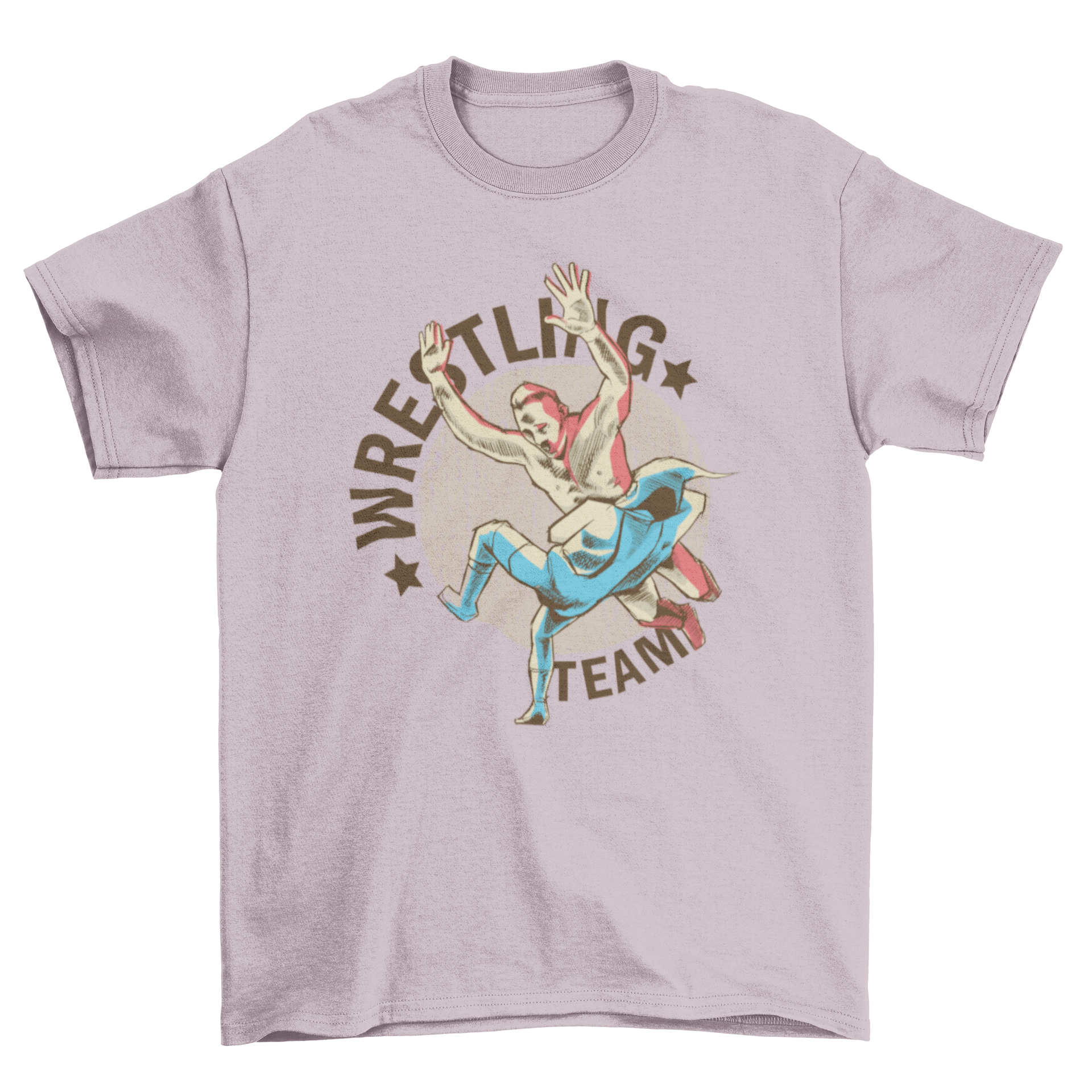 Wrestling team t-shirt featuring two wrestlers in action with the caption 'Wrestling Team'.