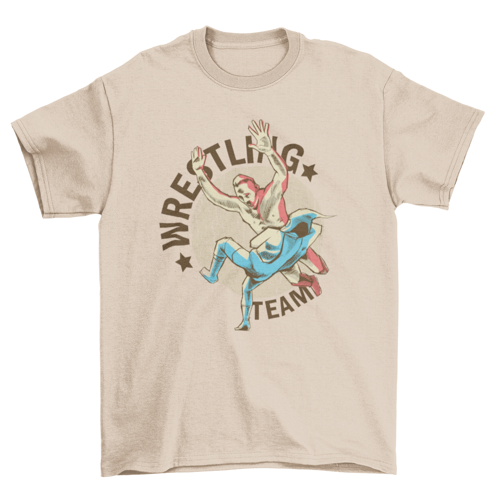 Wrestling team t-shirt featuring two wrestlers in action with the caption 'Wrestling Team'.