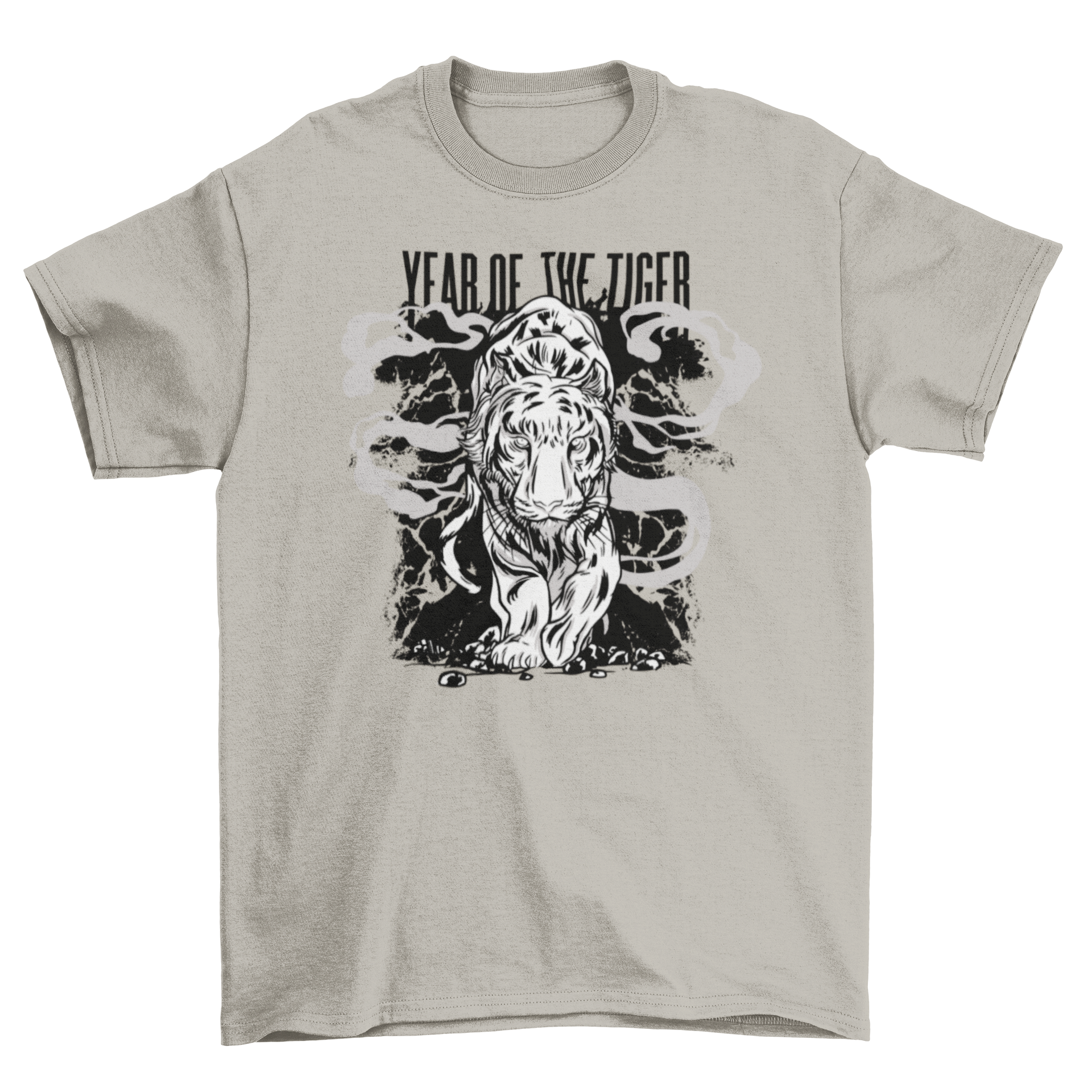 A stylish t-shirt featuring a vibrant tiger illustration and the quote 'Year of the Tiger', perfect for Chinese New Year celebrations.