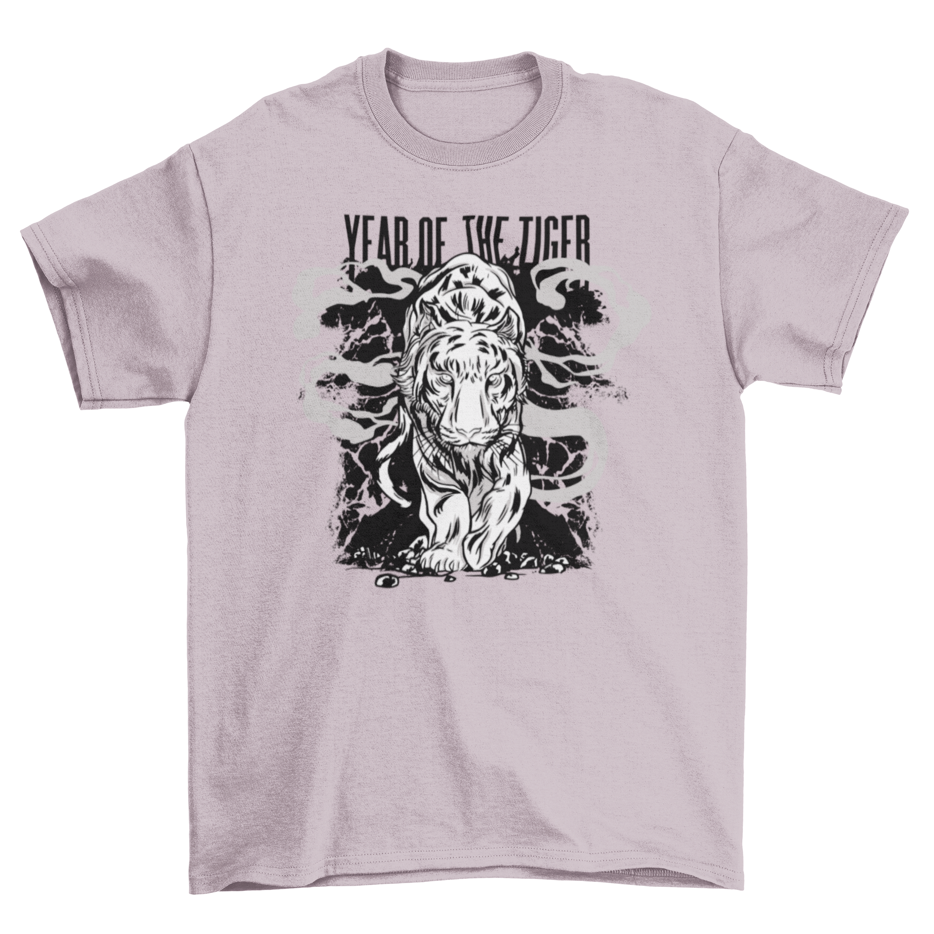 A stylish t-shirt featuring a vibrant tiger illustration and the quote 'Year of the Tiger', perfect for Chinese New Year celebrations.