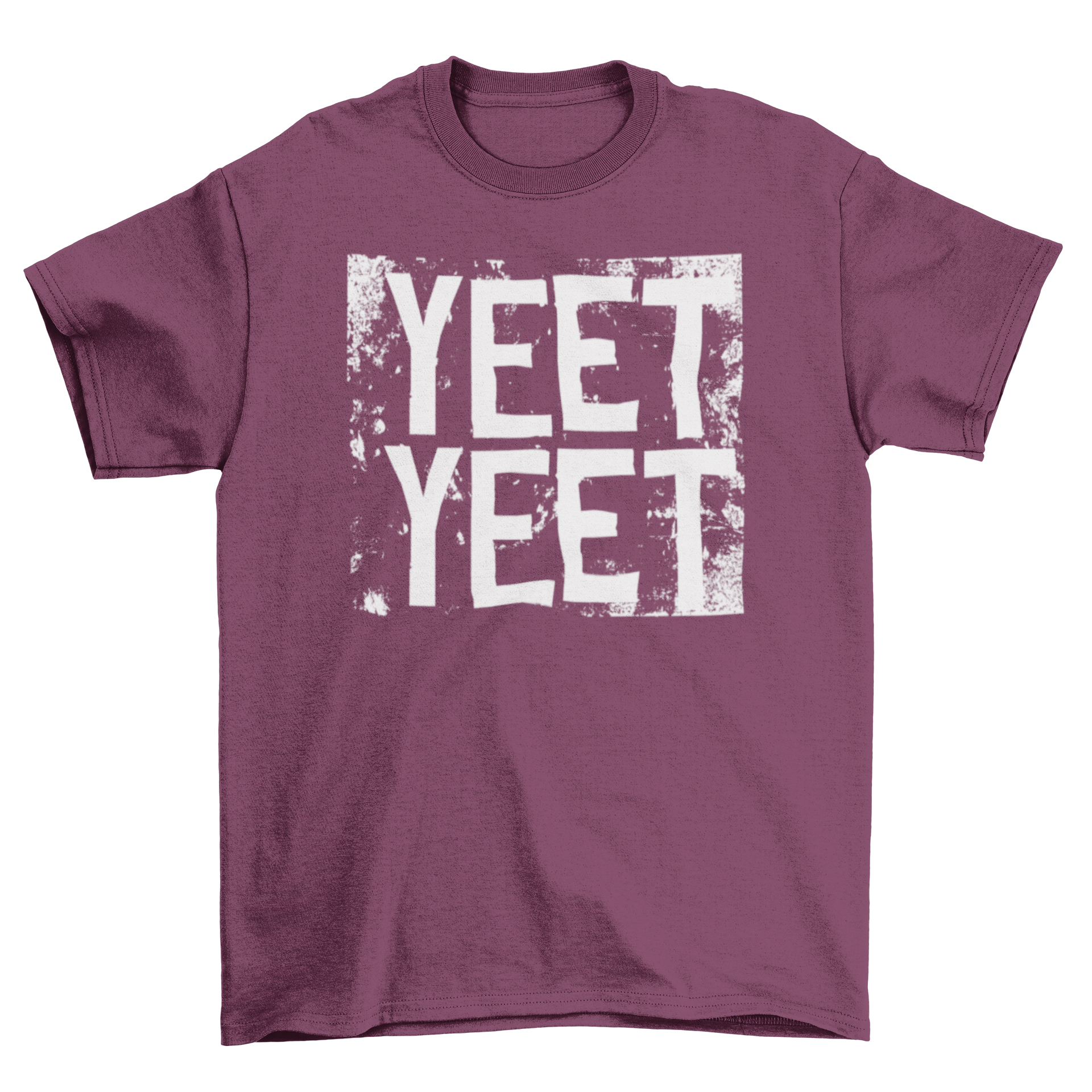 Yeet Yeet T-shirt featuring bold white lettering on a grunge background, perfect for casual wear.