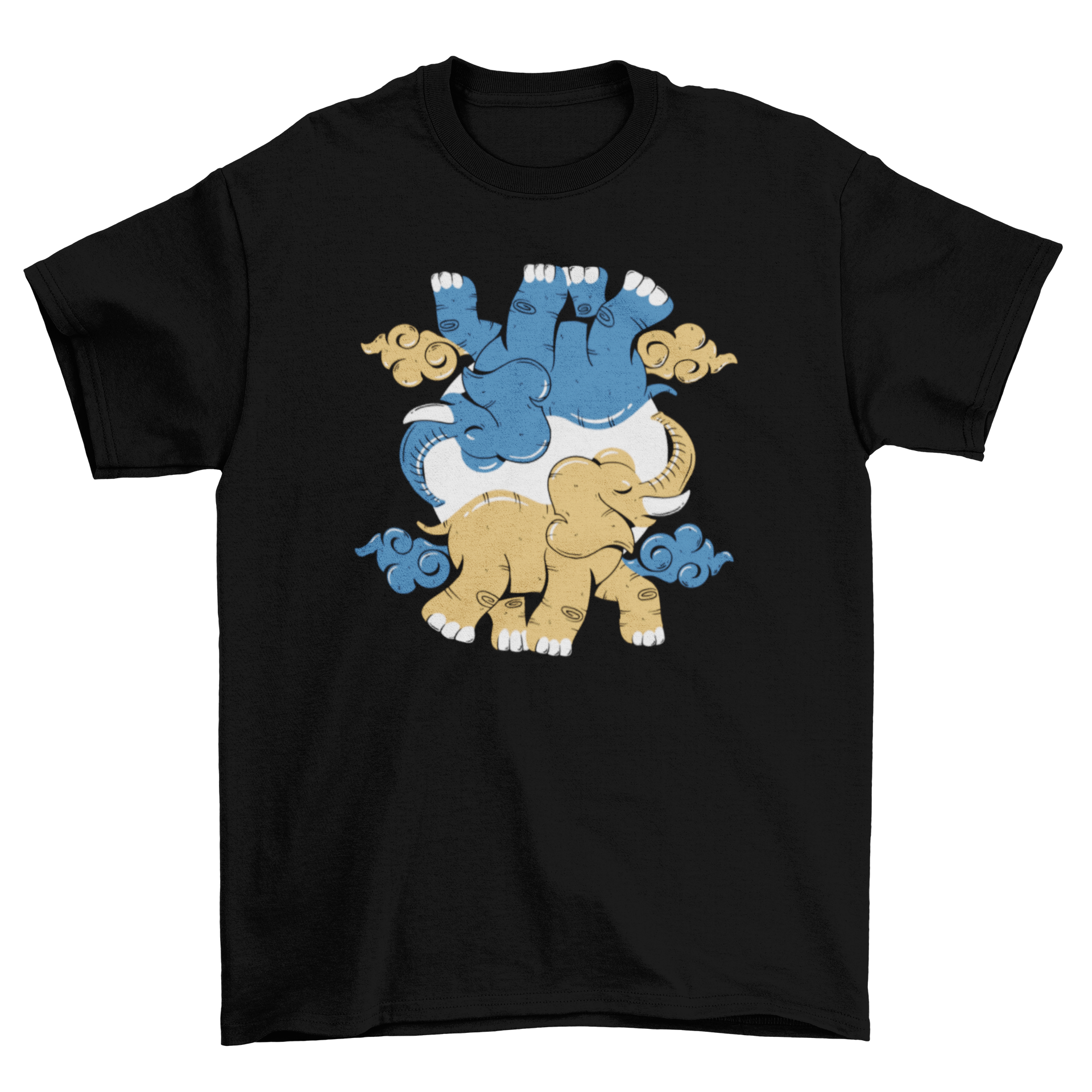 Yin Yang Elephant T-shirt featuring two elephants in a harmonious design, symbolizing balance and unity.