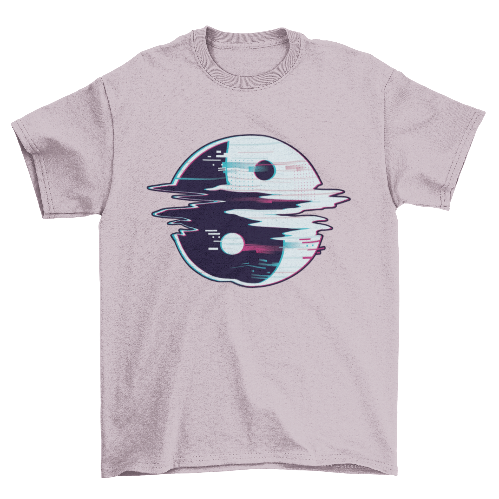 Yin Yang Glitch T-Shirt featuring a distorted Yin Yang symbol in a modern design.