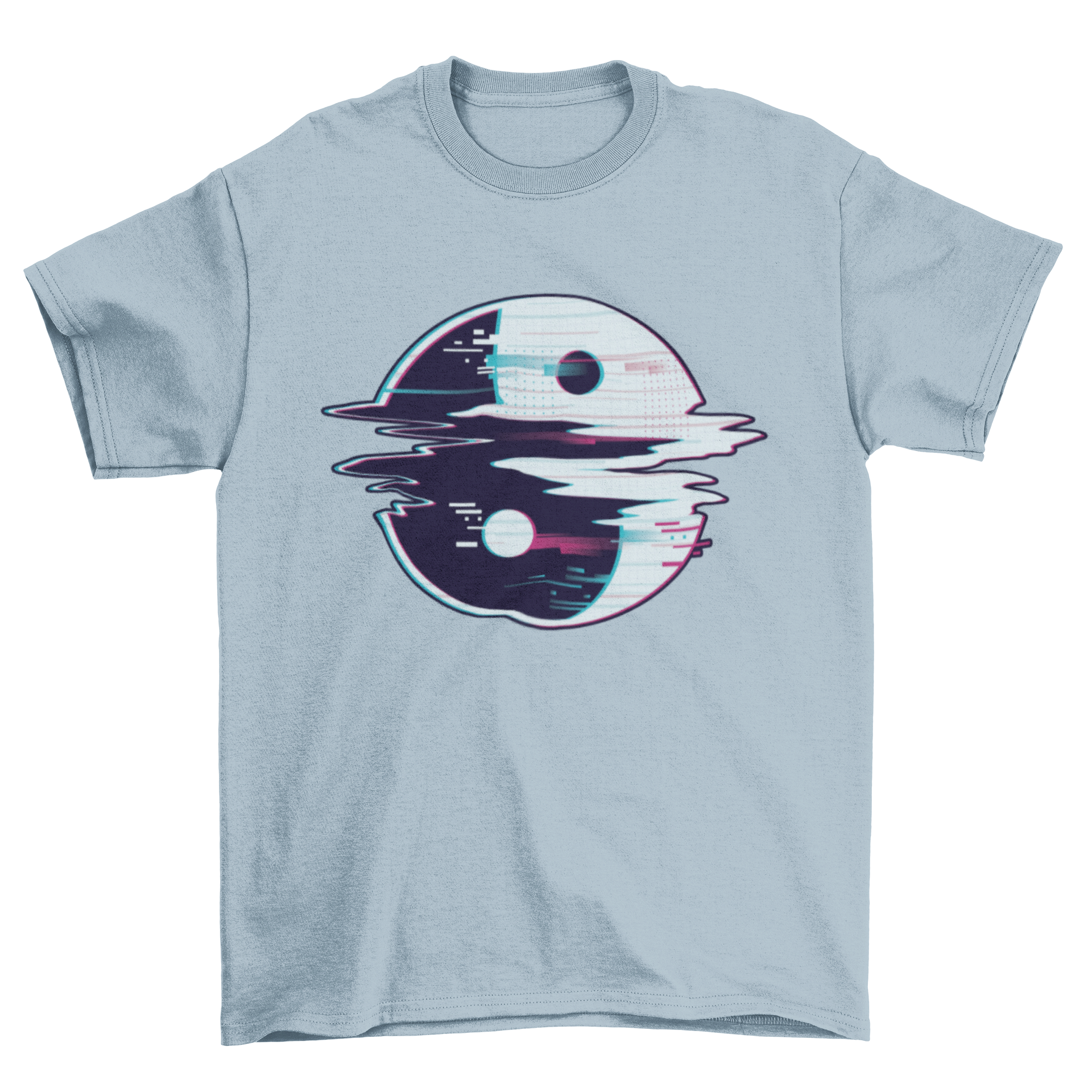 Yin Yang Glitch T-Shirt featuring a distorted Yin Yang symbol in a modern design.