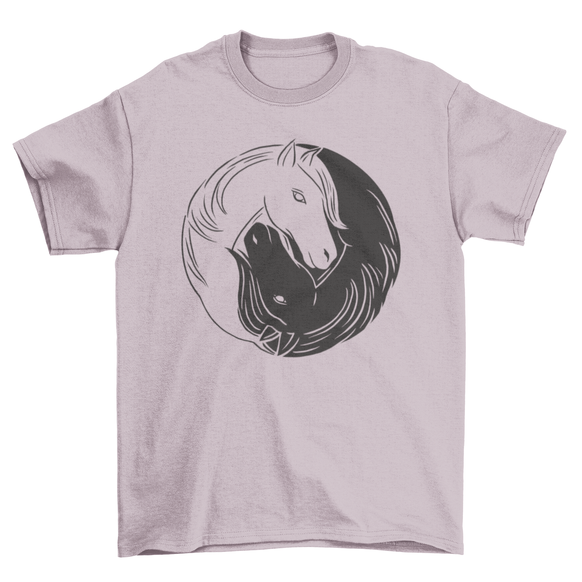 Yin Yang Horses T-Shirt featuring a unique design with horses and the yin yang symbol, perfect for horse lovers.