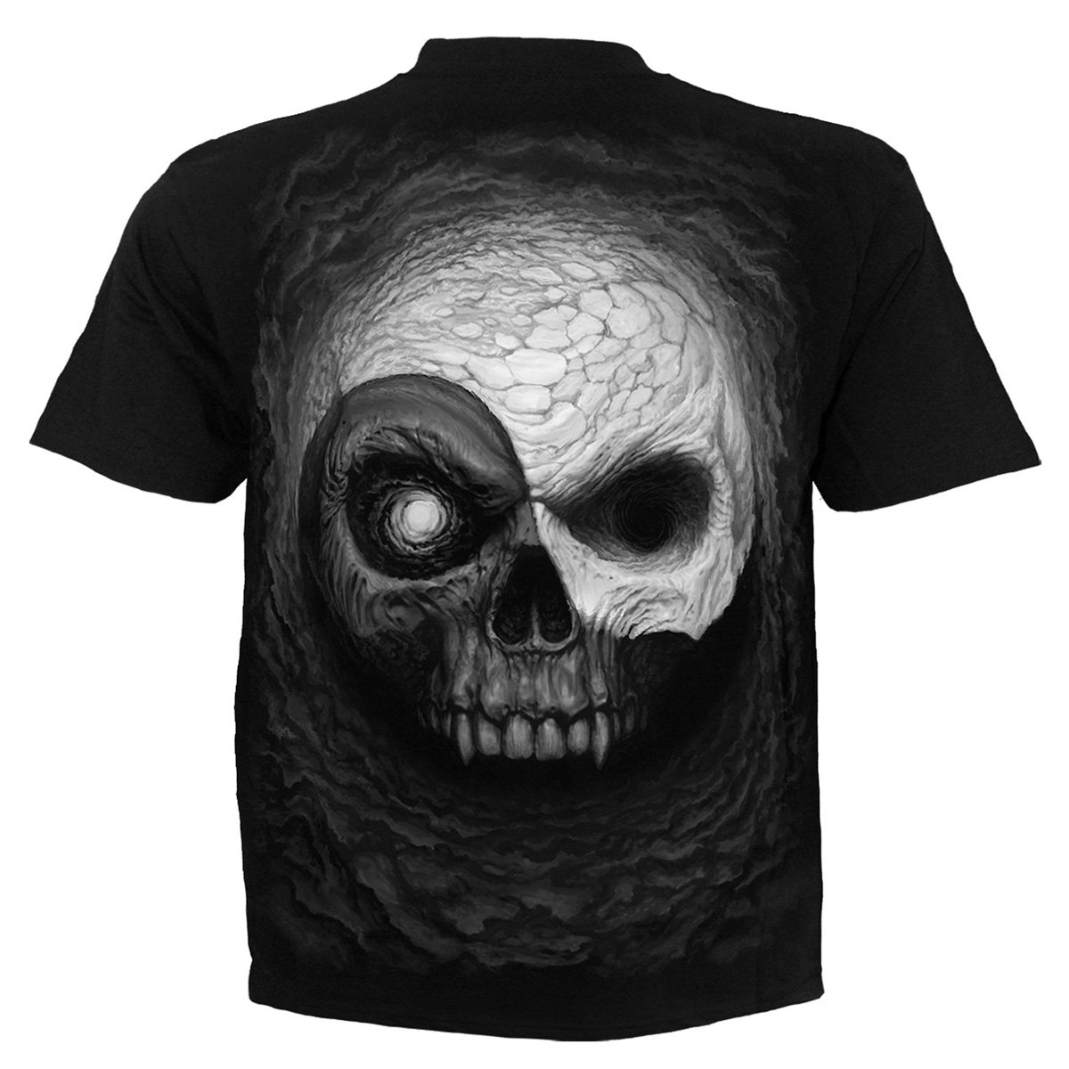 Black YIN YANG SKULLS T-Shirt featuring a unique design of skulls intertwined with the Yin Yang symbol.