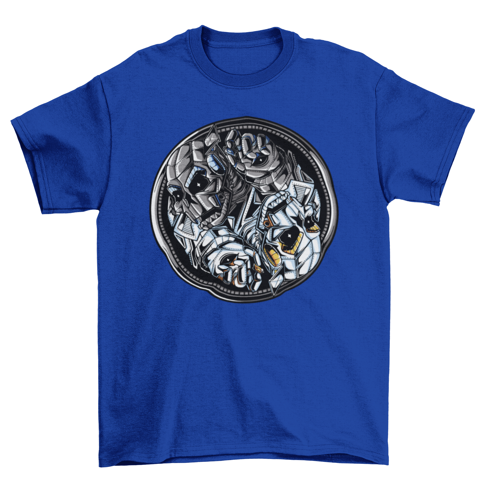 Ying Yang Robots T-shirt featuring a unique design of robots forming the Ying Yang symbol, showcasing a blend of technology and philosophy.