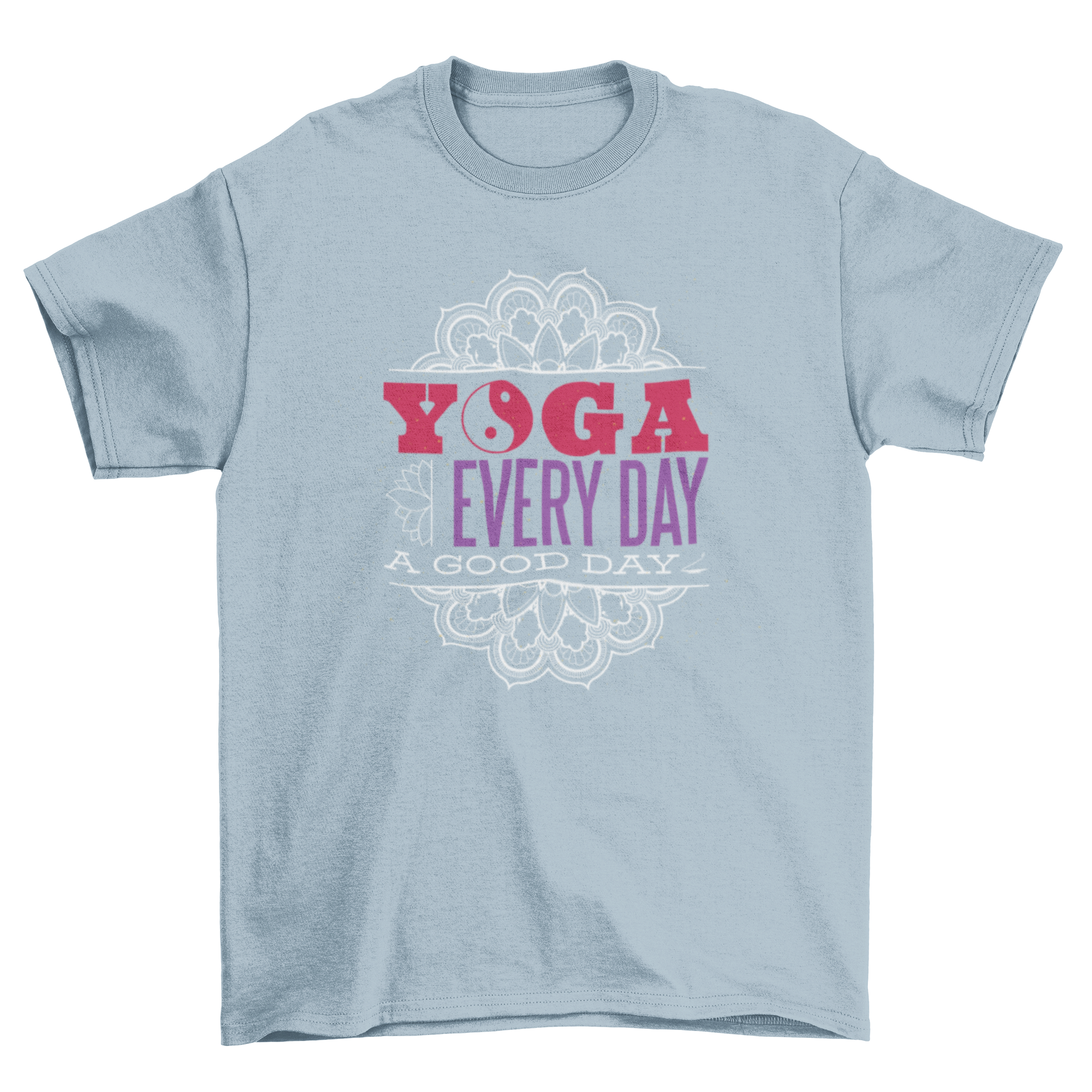 Yoga Everyday T-shirt featuring a motivational caption and intricate mandala design.