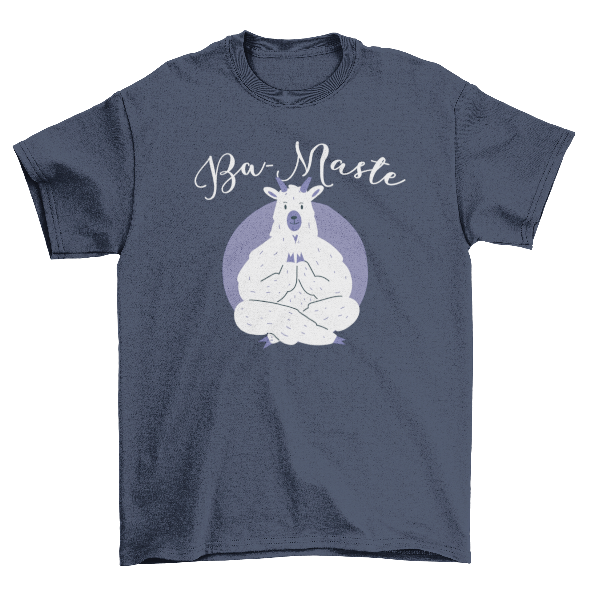 A colorful illustration of a llama in a yoga pose with the text 'Ba Maste' above it, perfect for t-shirts and other merchandise.