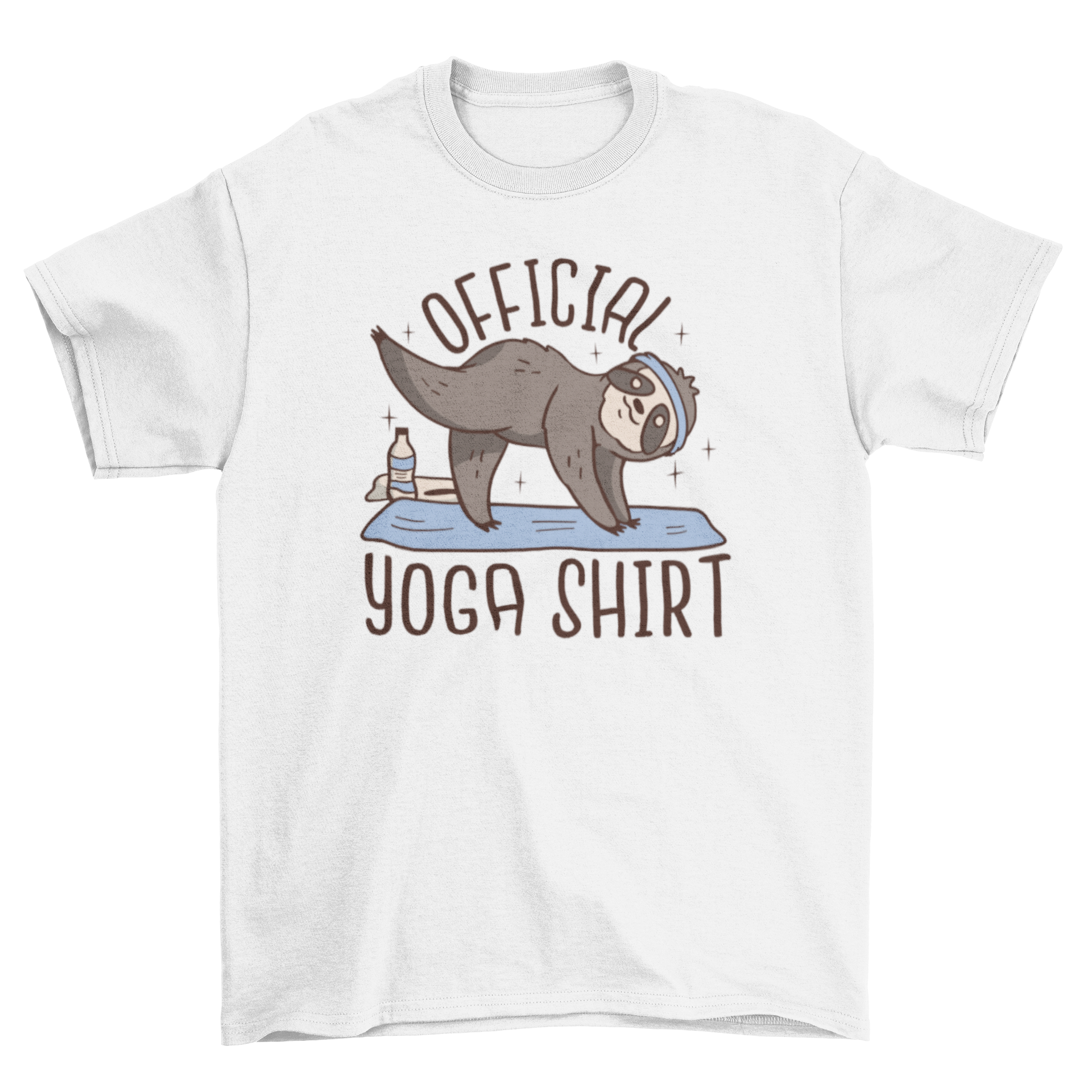 A playful t-shirt featuring a sloth in a yoga pose with a headband and the quote 'Official yoga shirt'.