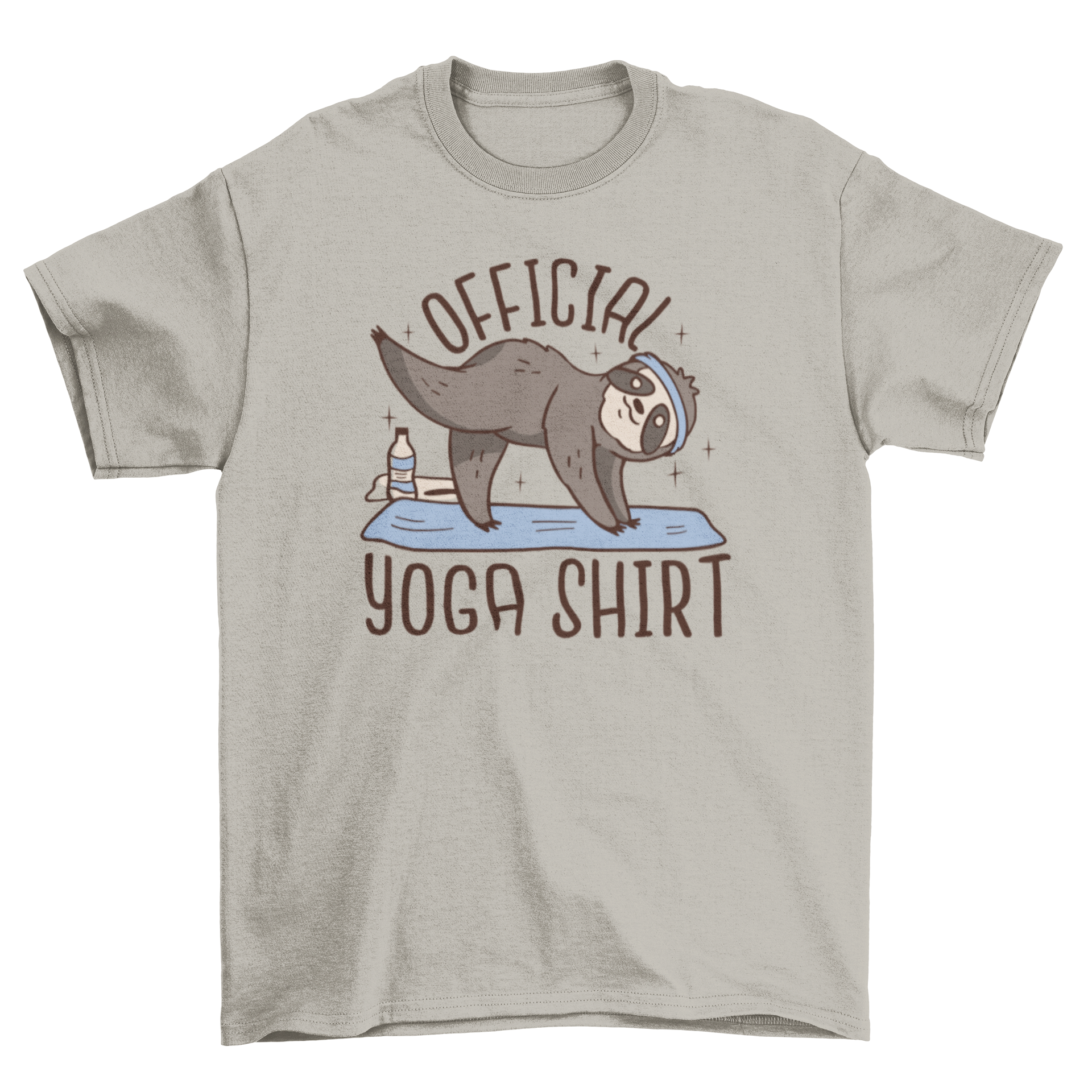 A playful t-shirt featuring a sloth in a yoga pose with a headband and the quote 'Official yoga shirt'.