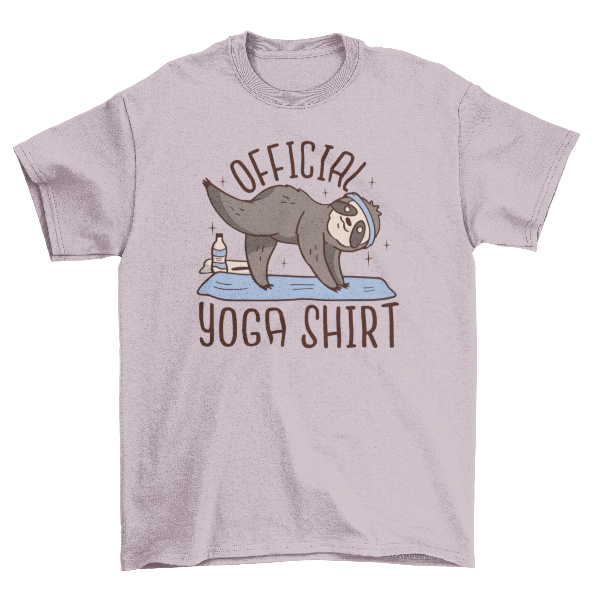 A playful t-shirt featuring a sloth in a yoga pose with a headband and the quote 'Official yoga shirt'.