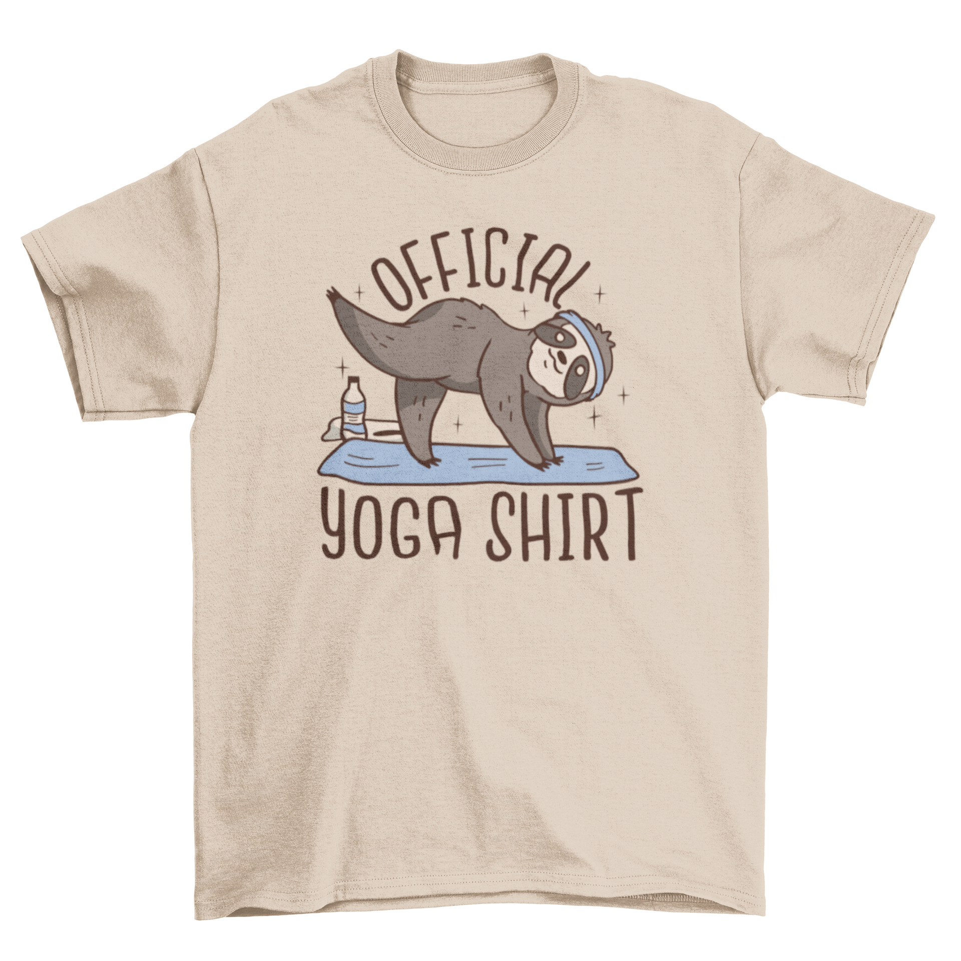 A playful t-shirt featuring a sloth in a yoga pose with a headband and the quote 'Official yoga shirt'.