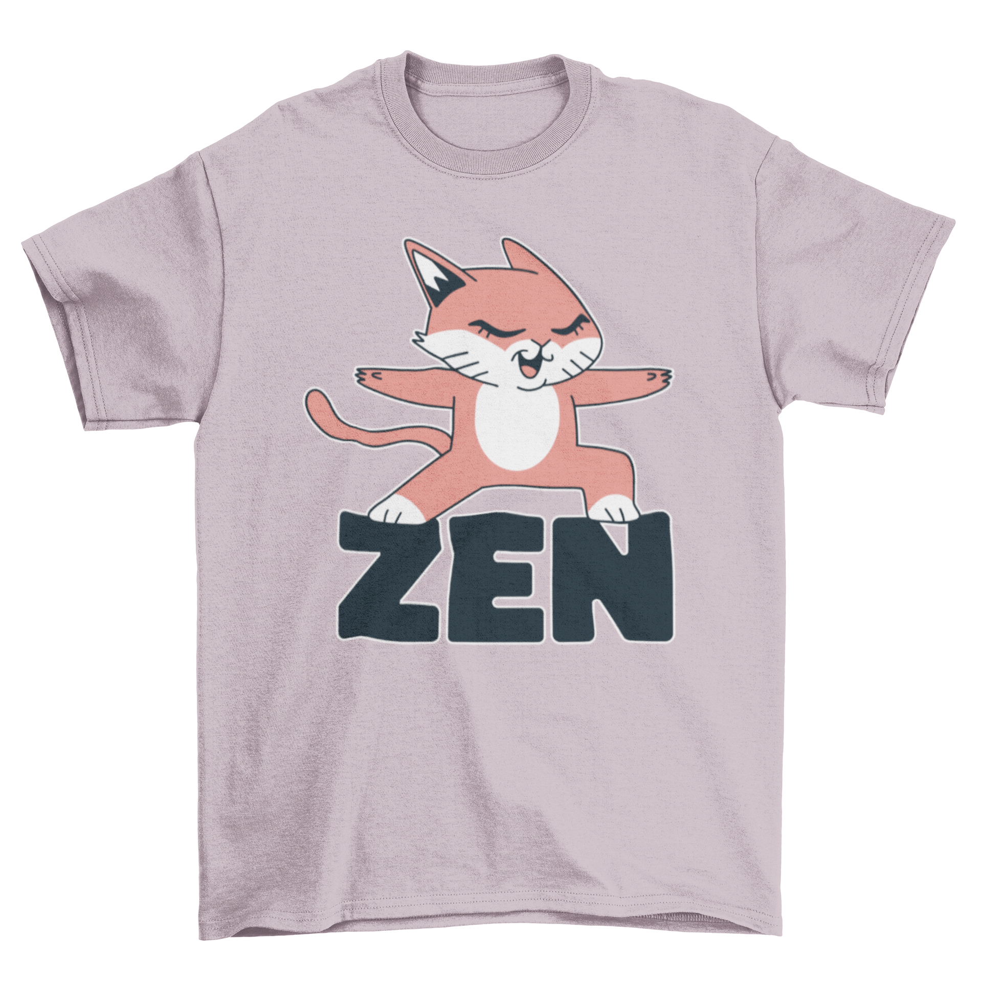 A cute t-shirt featuring a cat in a yoga warrior pose with the word 'Zen'.