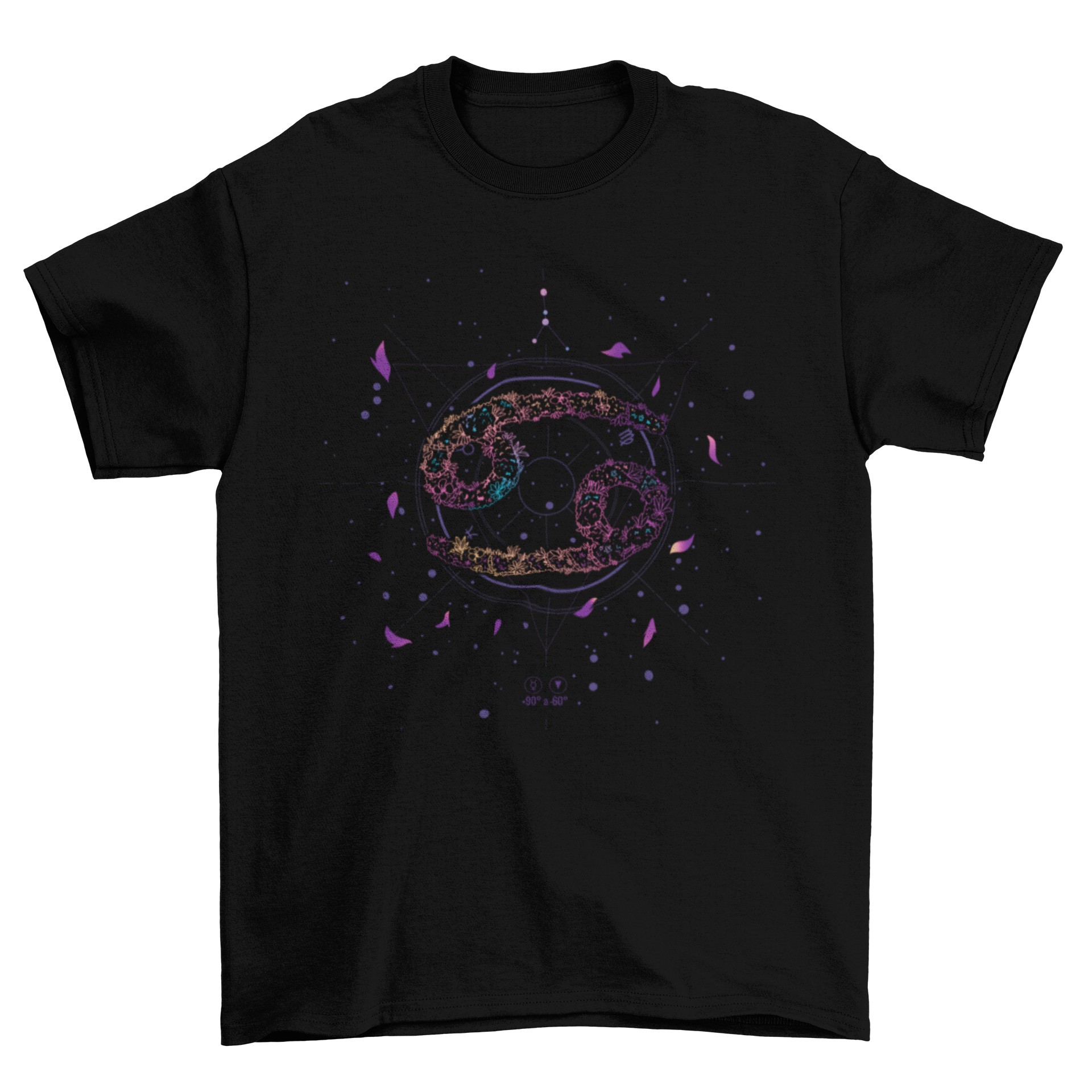 Zodiac Sign Cancer Floral t-shirt featuring elegant flowery line art design.