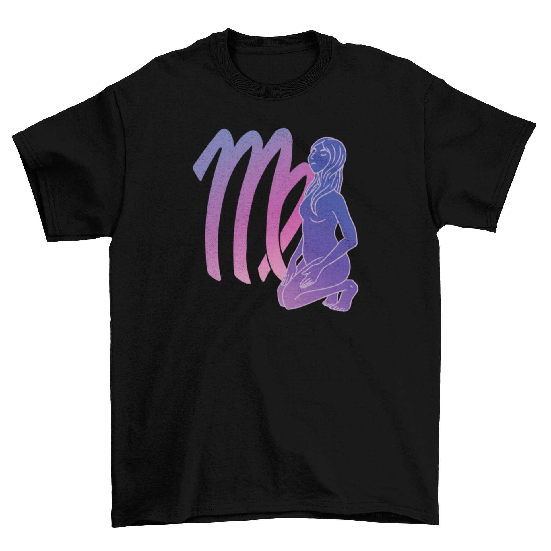 A stylish t-shirt featuring a woman design against the Virgo zodiac sign, perfect for astrology lovers.