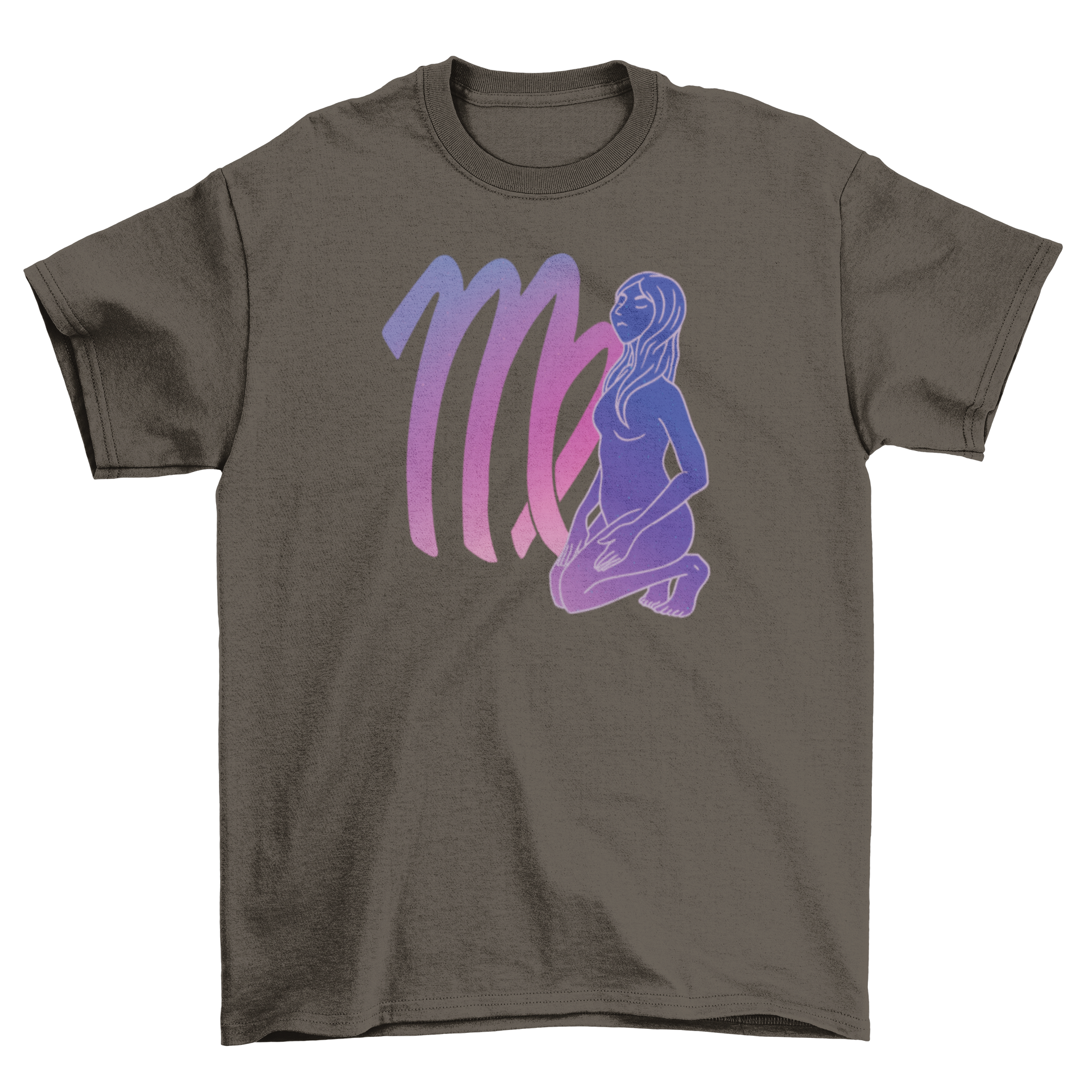 A stylish t-shirt featuring a woman design against the Virgo zodiac sign, perfect for astrology lovers.