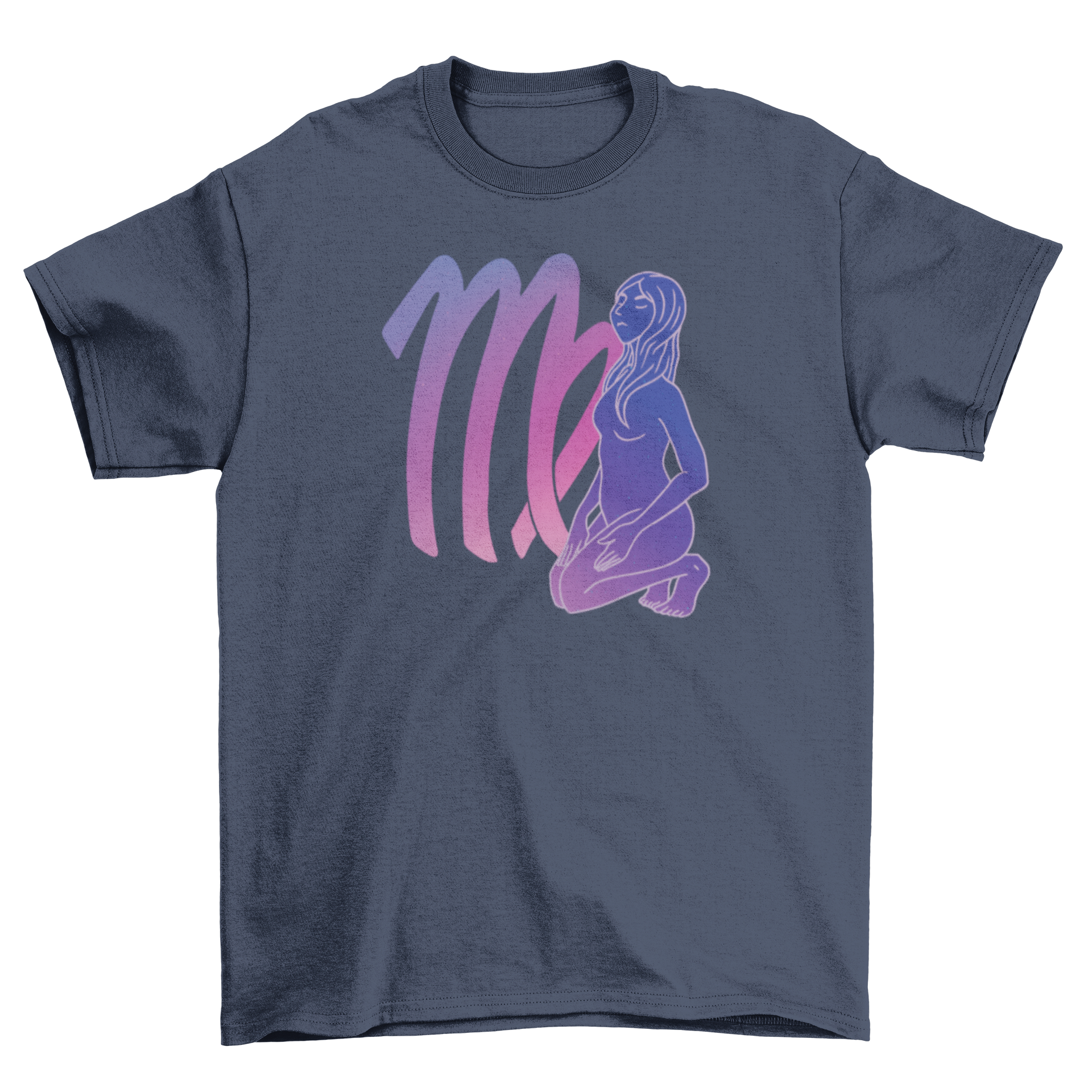 A stylish t-shirt featuring a woman design against the Virgo zodiac sign, perfect for astrology lovers.